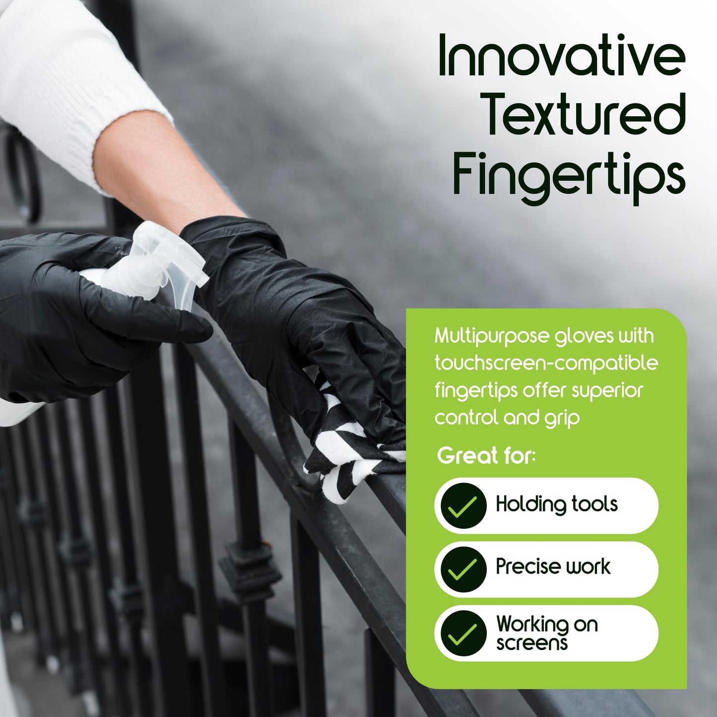 Inspire Black Nitrile Gloves | ORIGINAL Quality Stretch Nitrile Black Gloves Disposable Latex Free |Medical, Food, Mechanic (Large)