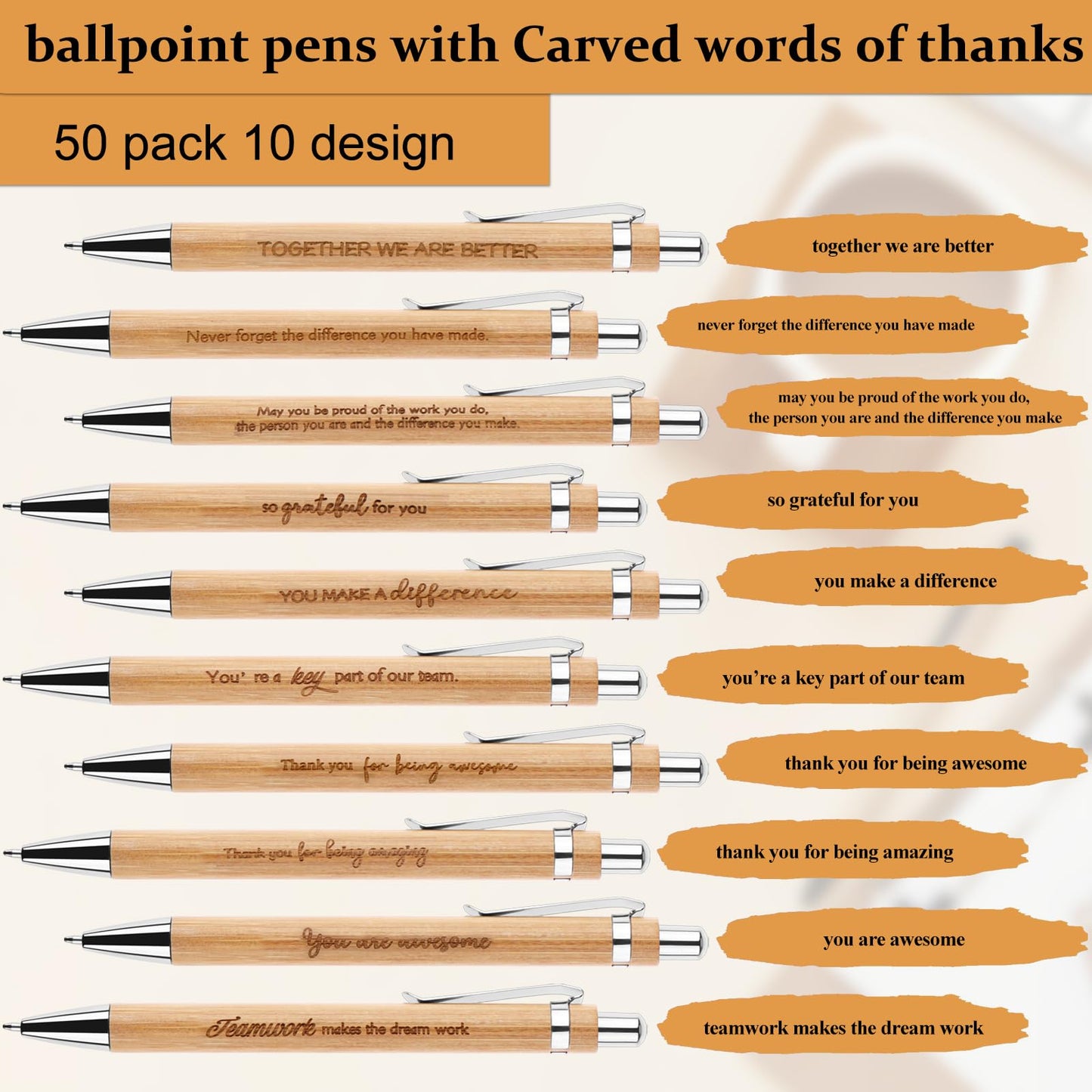 160 Pcs Employee Appreciation Gifts Thank You Bamboo Pens Inspirational Ballpoint Pen Motivational Quotes Pens Organza Bags and Thank You Cards Encouraging Pen Thank You Gift for Teacher Colleague