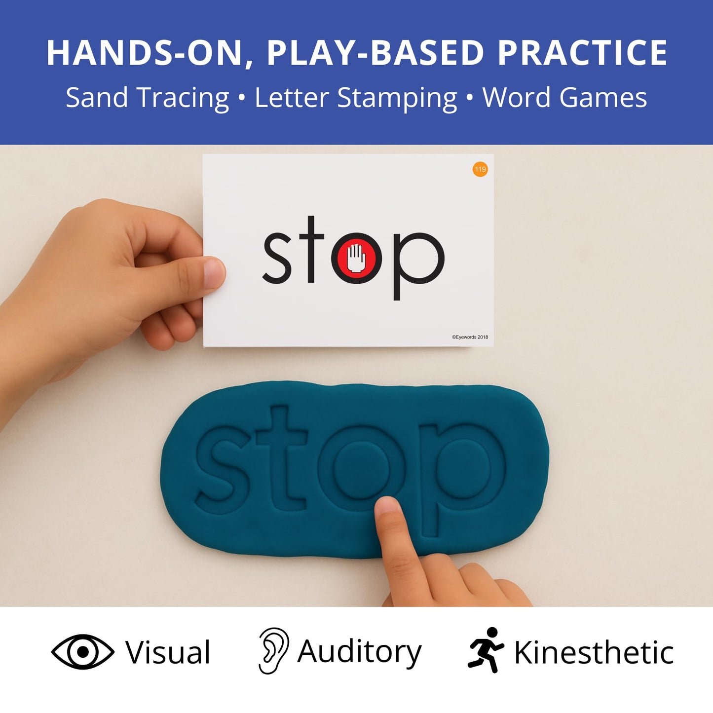 Eyewords Multisensory Sight Word & Phonics Flash Cards, Set 3 (High-Frequency Words 101-150) - Kinesthetic Learning, Picture-Embedded - Pre-K to Grade 2 - Homeschool & Classroom Use - Model EW-24