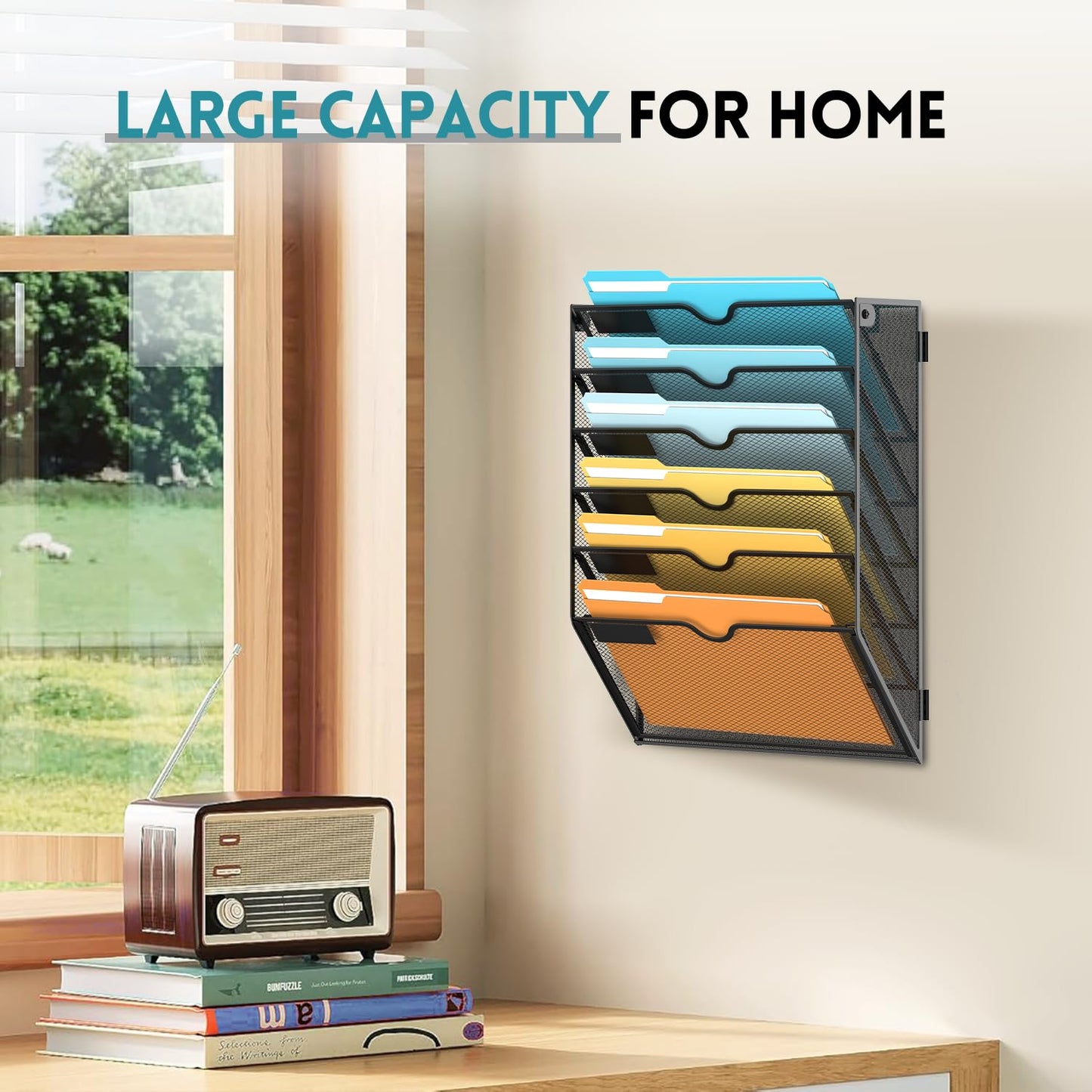 SUPEASY 6-Tier Wall File Organizer Mesh Office Mail Holder, Hanging Wall Organizer Magazine Rack for Office Black
