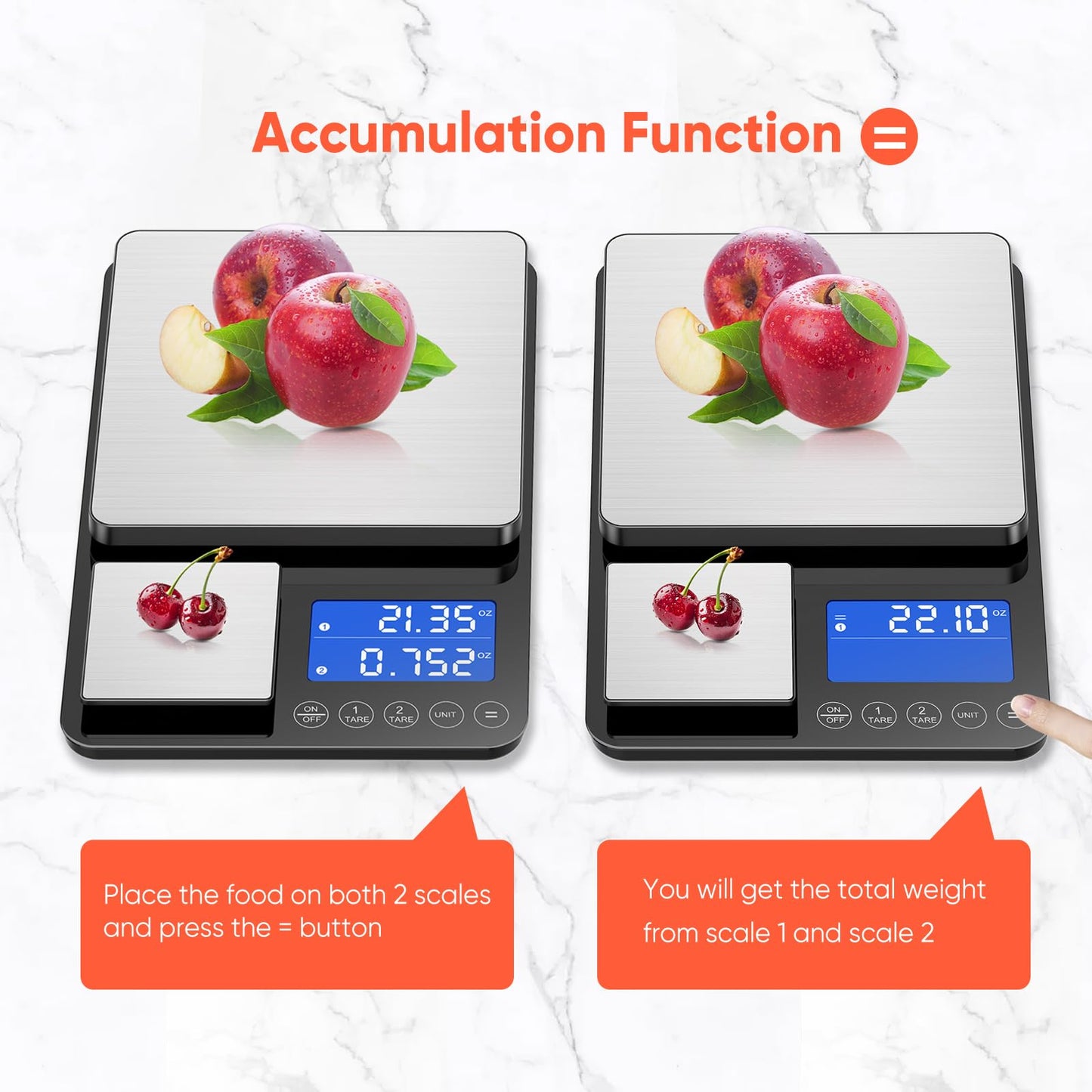 KUAIVO Dual Platform Digital Kitchen Scale, Two Scales in One, 33lb/15kg & 0.001oz/0.01g Precision, Coffee & Food Scale, Dual Display, Stainless Steel, Tare, g/oz/lb/ml