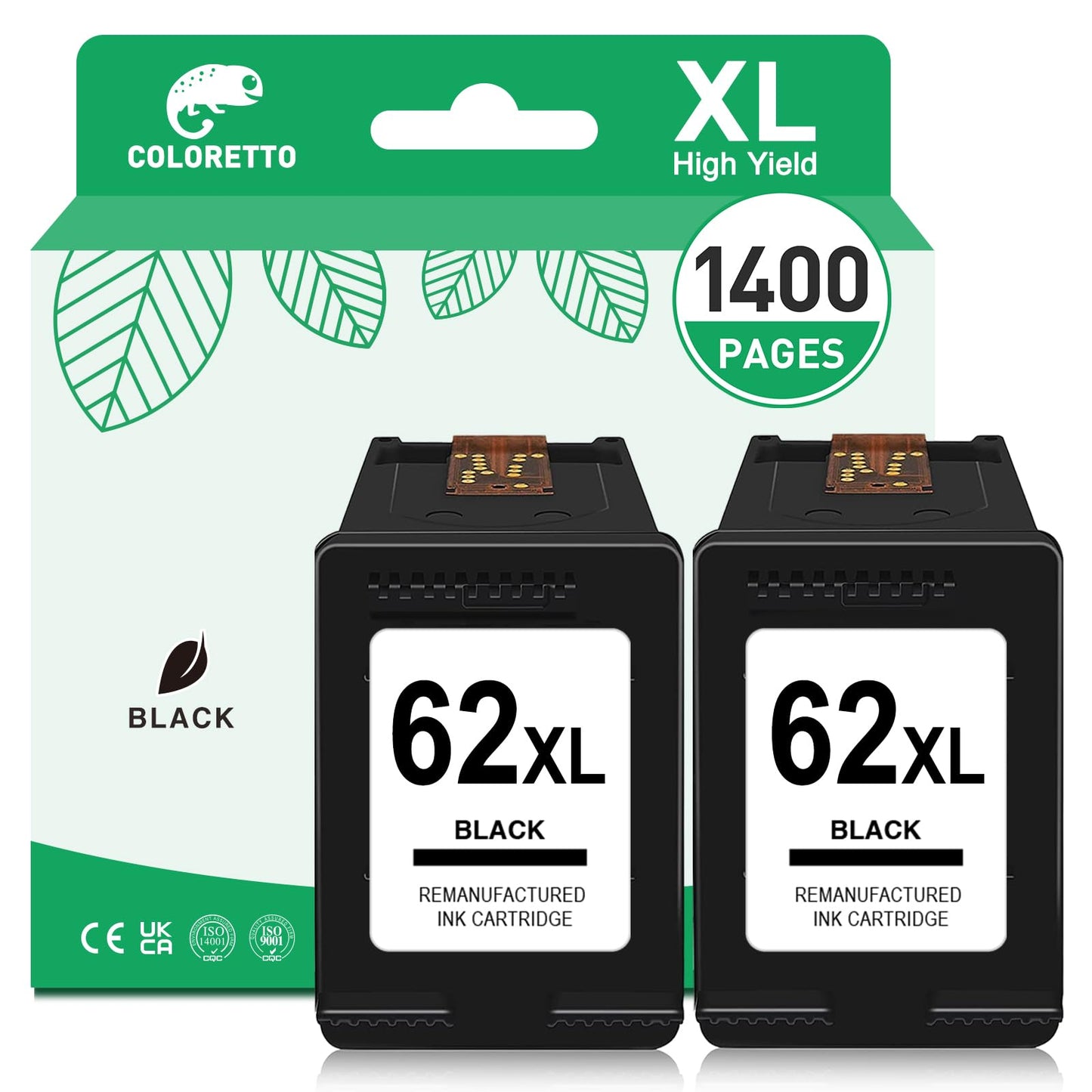 COLORETTO 62XL Black Ink for HP Envy 7640 Printer Ink Cartridges 5660 5640 5540 5542 5543 5546 5549 5643 OfficeJet 200 250 5740 5742 5745 5746 8040 Printer Remanufactured hp 62xl Ink Cartridge Black