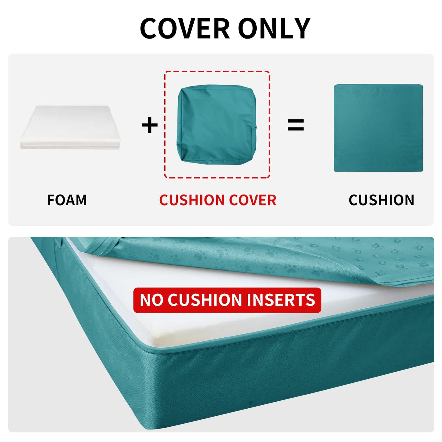 Easy-Going Patio Furniture Non-Slip Cushion Covers Outdoor Seat Cushion Waterproof Covers with Zipper 22x20x4 in 4 Pieces, Teal