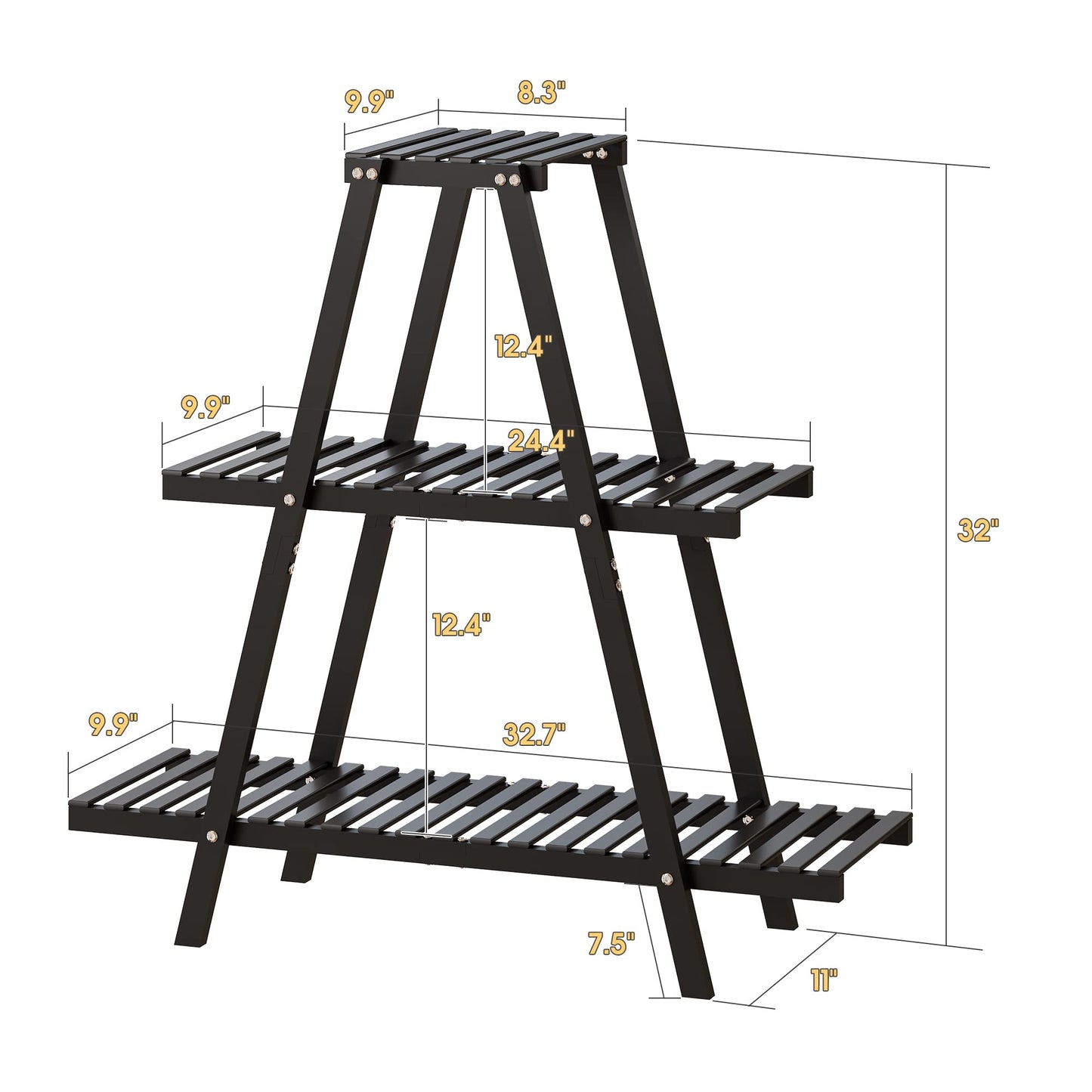 Plant Stand Indoor, Outdoor bamboo Plant Stands for Multiple Plants, 3 Tier 8 Potted Flower Holder Ladder Plant Rack,Plant Shelf Ladder Table Plant Pot Stand for Living Room, Patio, Balcony (3-Tier-Black)