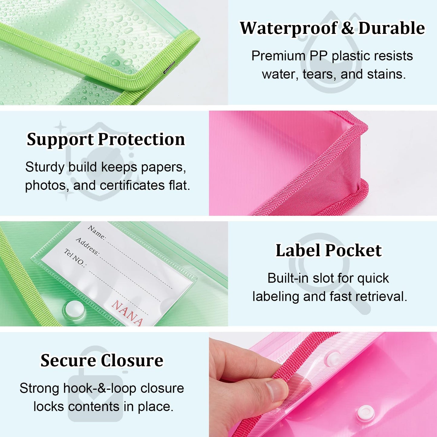 CUTHOLLOW Plastic Expandable File Organizer Folder(No Divider), 18Pcs Waterproof Transparent Document Holder Storage for Receipt/Paper/Bill/Taxes/Letter, Easy to Label A4 Size for School Office Home