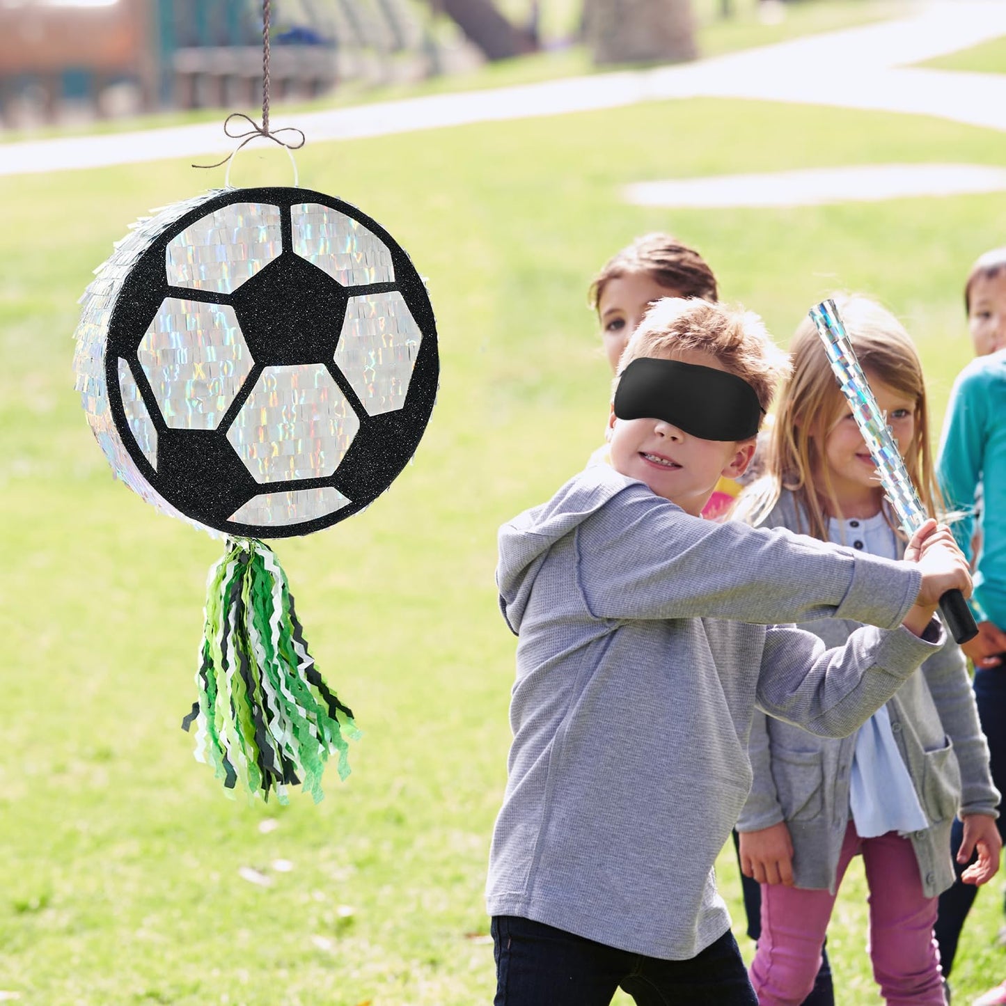 WERNNSAI Soccer Pinata - Soccer Ball Pinata with Blindfold and Stick for Sports Birthday Party Decoration Soccer Match Celebration Bachelorette Supplies