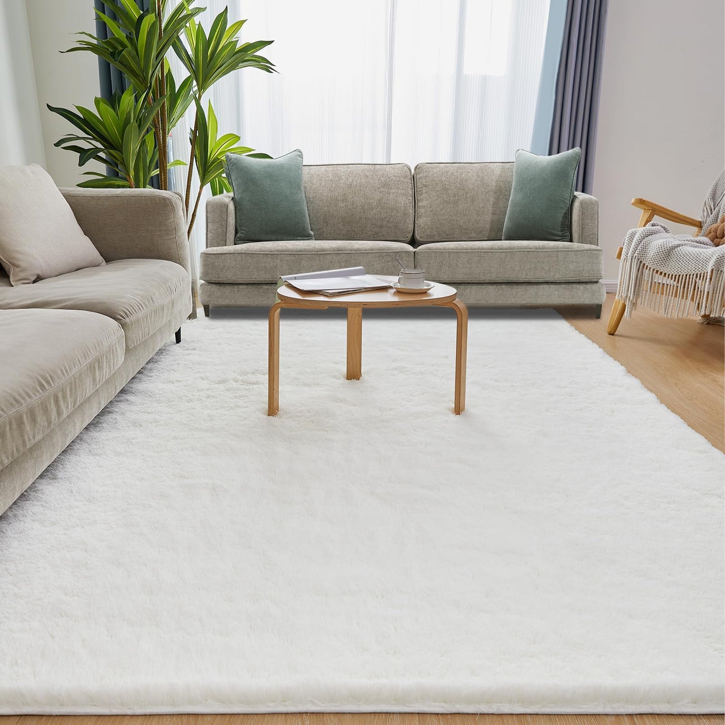 6x9 Large Area Rugs for Living Room Bedroom, Soft Fluffy Shaggy Rug, Indoor Washable Floor Carpet for Kids Girls and Boys, Dorms, Nursery Rooms, Home Decor Aesthetic, Solid White