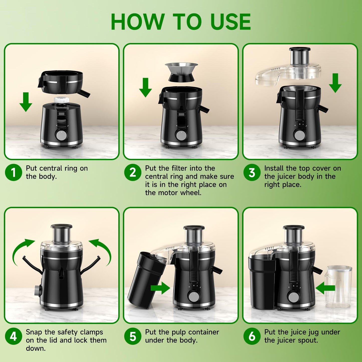 Juicer Machine, 500W Centrifugal Juicer Extractor with 3 Speed & Wide Mouth 3” Feed Chute for Fruit Vegetable, High Yield Juicer Included Cleaning Brush for Easy to Clean, Black