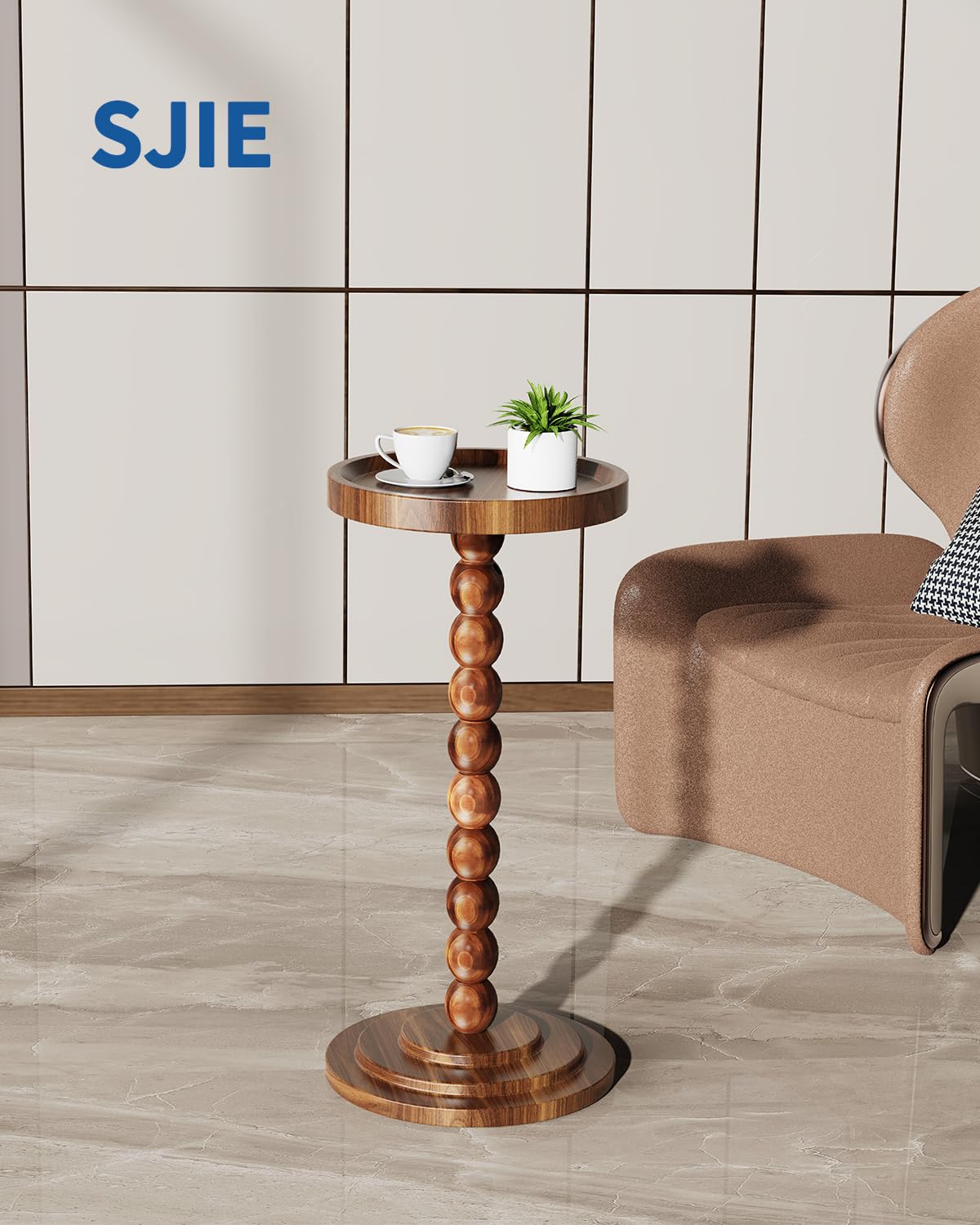 Round Wooden Side Table & Drink Table | Sturdy & Functional Mid-Century Modern Design with Solid Wood Base for Living Room, Bedroom, Office & More