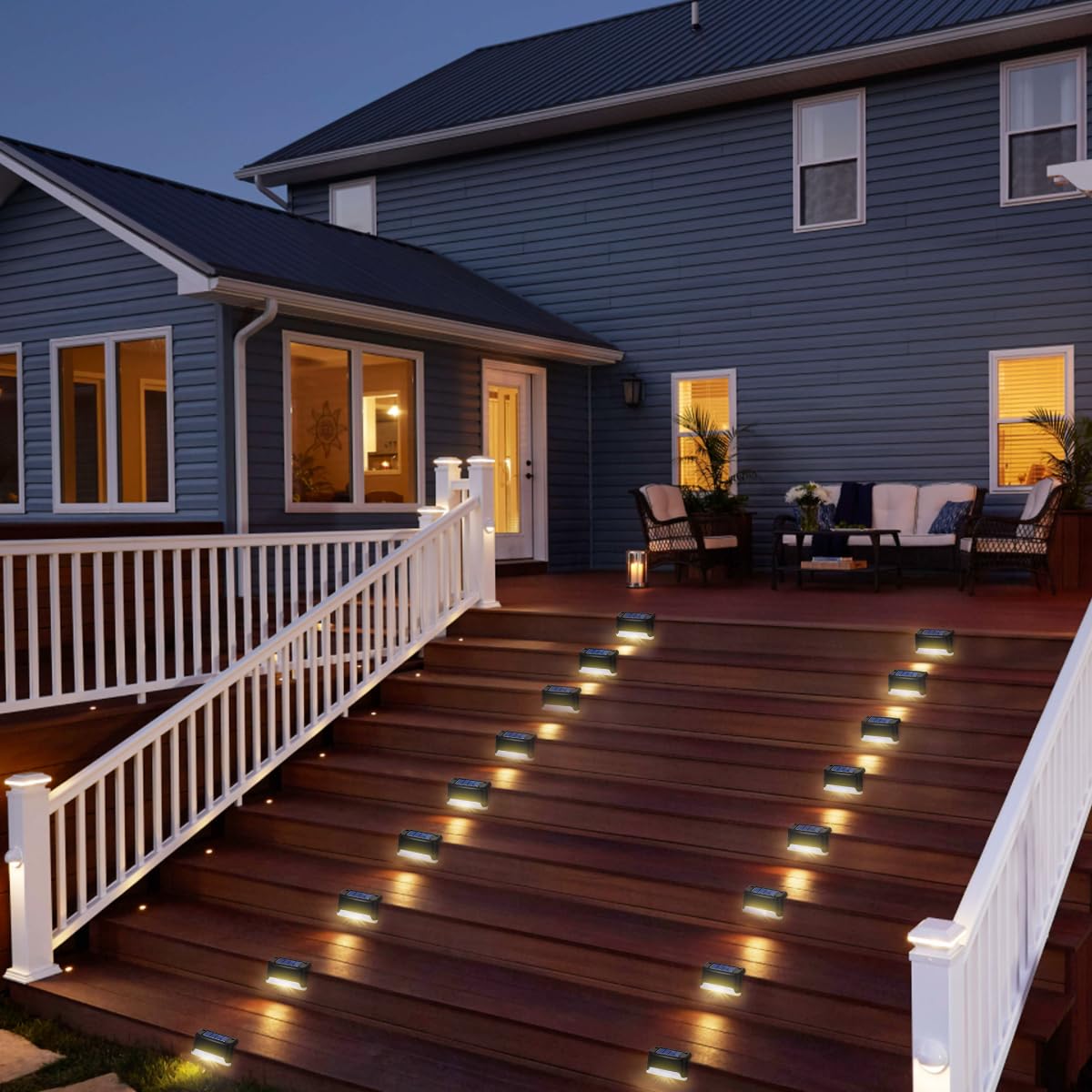 20 Pack Solar Deck Lights, Outdoor Waterproof Solar Step Lights for Deck, Step, Stair, Yard, Fence, Patio and Pathway (Warm White)