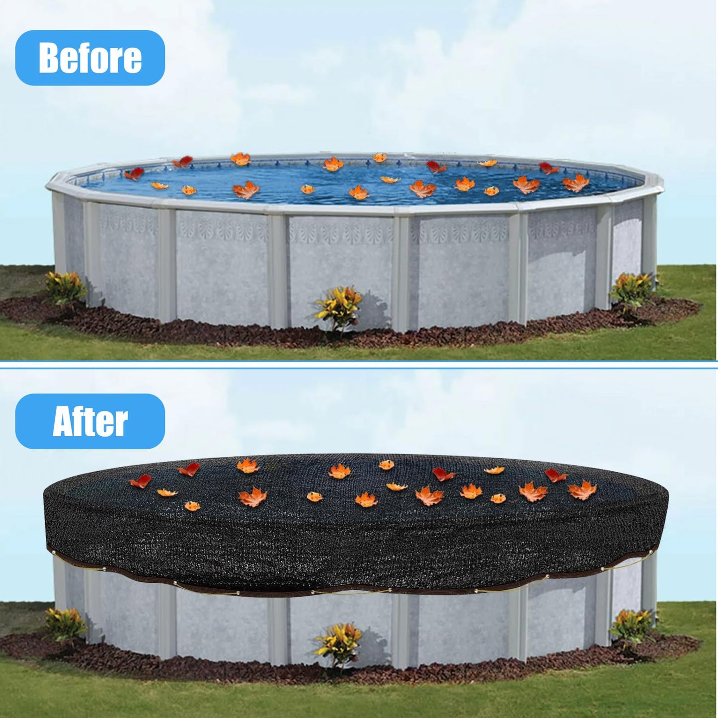 Pool Leaf Net Cover, Fine Mesh Leaf Netting Inground and Above Ground Pools, Pool Screen Cover Pond Net to Keep Leaves Out (for 24ft Round Pool)