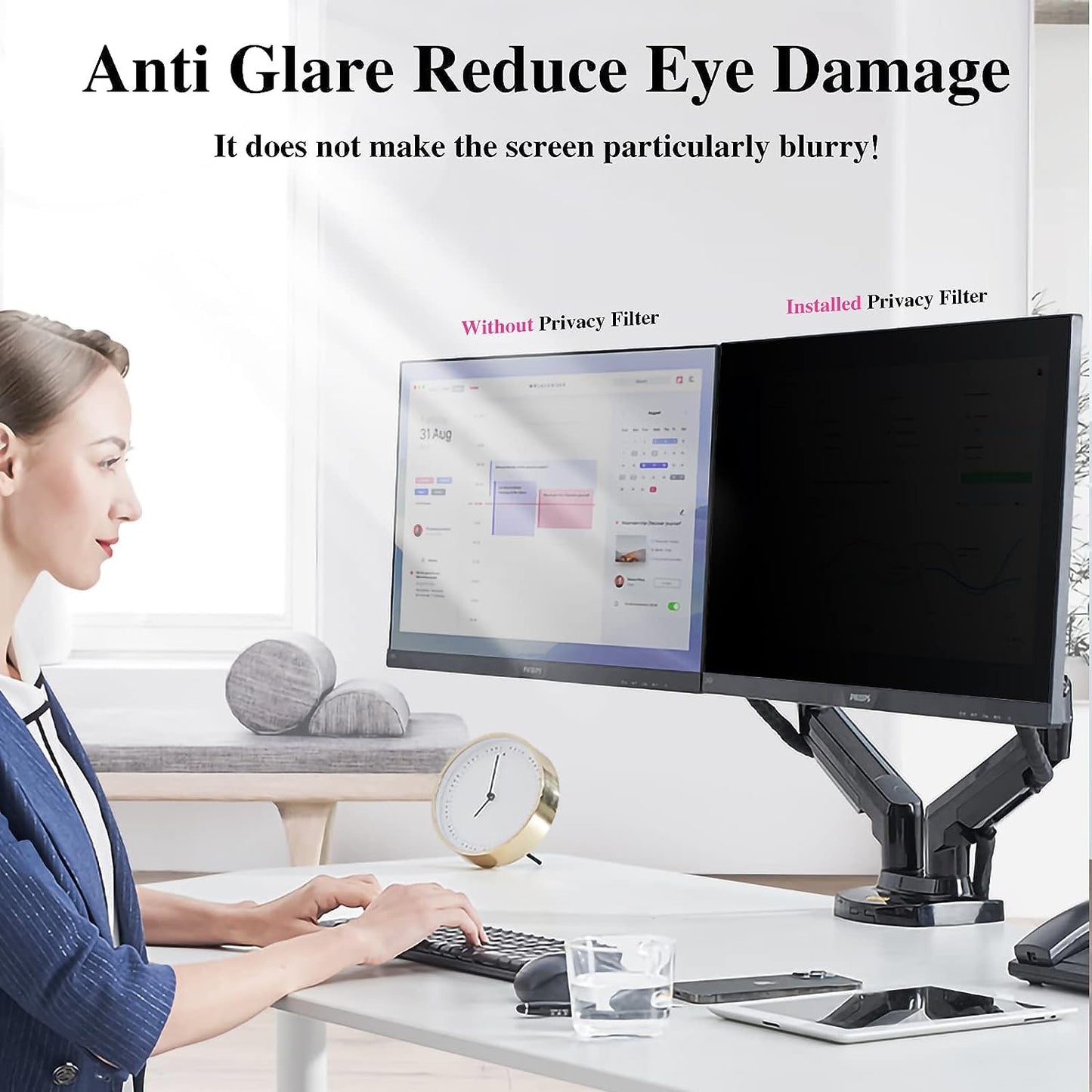 [2-Pack] 22 Inch Privacy Screen for 16:10 Computer Monitor - [Anti-Glare and Blue Light] Computer Screen Privacy Shield, Anti-Scratch Screen Protector