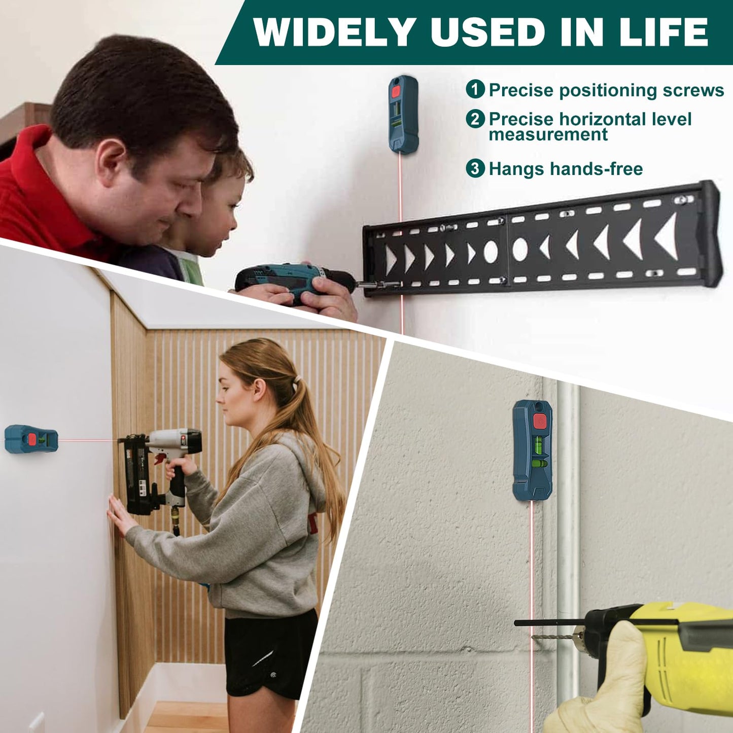 Magnetic Stud Finder with Laser Level,Hands-Free Marking Stud Finder Wall Scanner Using for Hanging Pictures & Home Renovations,Horizontal & Vertical Bubble Stud Finder Tool for Drywall Wooden Wall