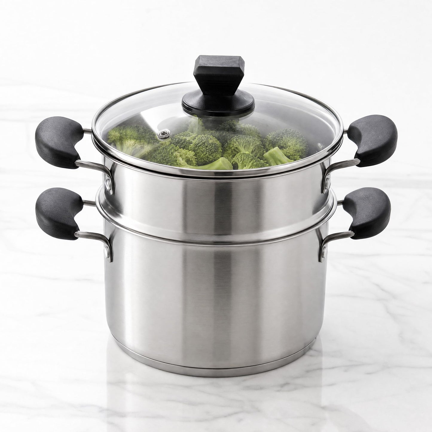 ZENFUN 1.8 Quart Stainless Steel Steamer Pot with Basket, Stock Pot with Glass Lid, Mini Steaming Pot Cookware with Handle, Metal Cooking Steamer for Vegetable, Stews, Pasta, Sauce, Individual-use