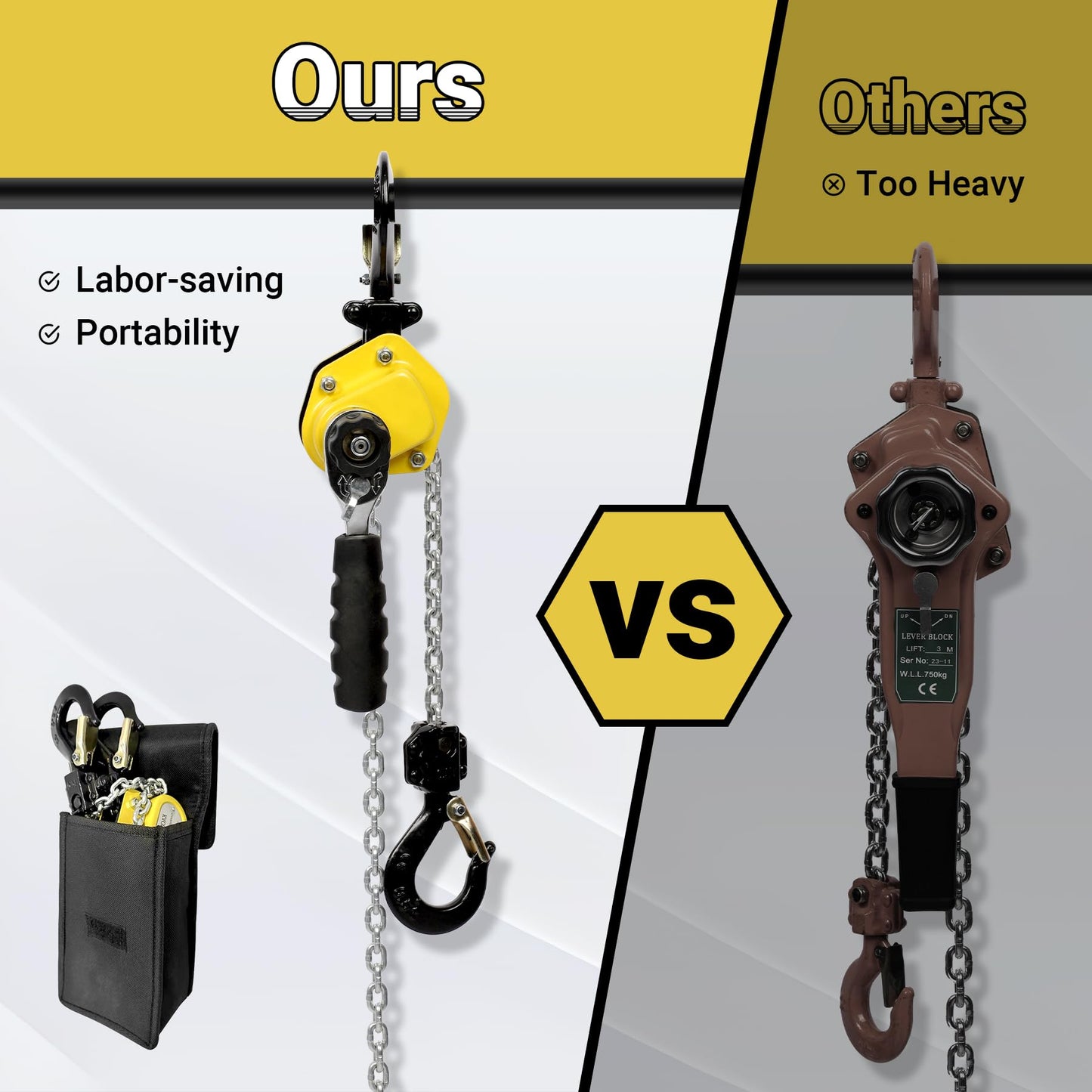 Toriexon 550LBS Manual Lever Chain Hoist Mini Puller 1/4 Ton Capacity Portable Chain Come Along 5 Feet Lift G80 Chain Ratchet Lever Hoist with Hook