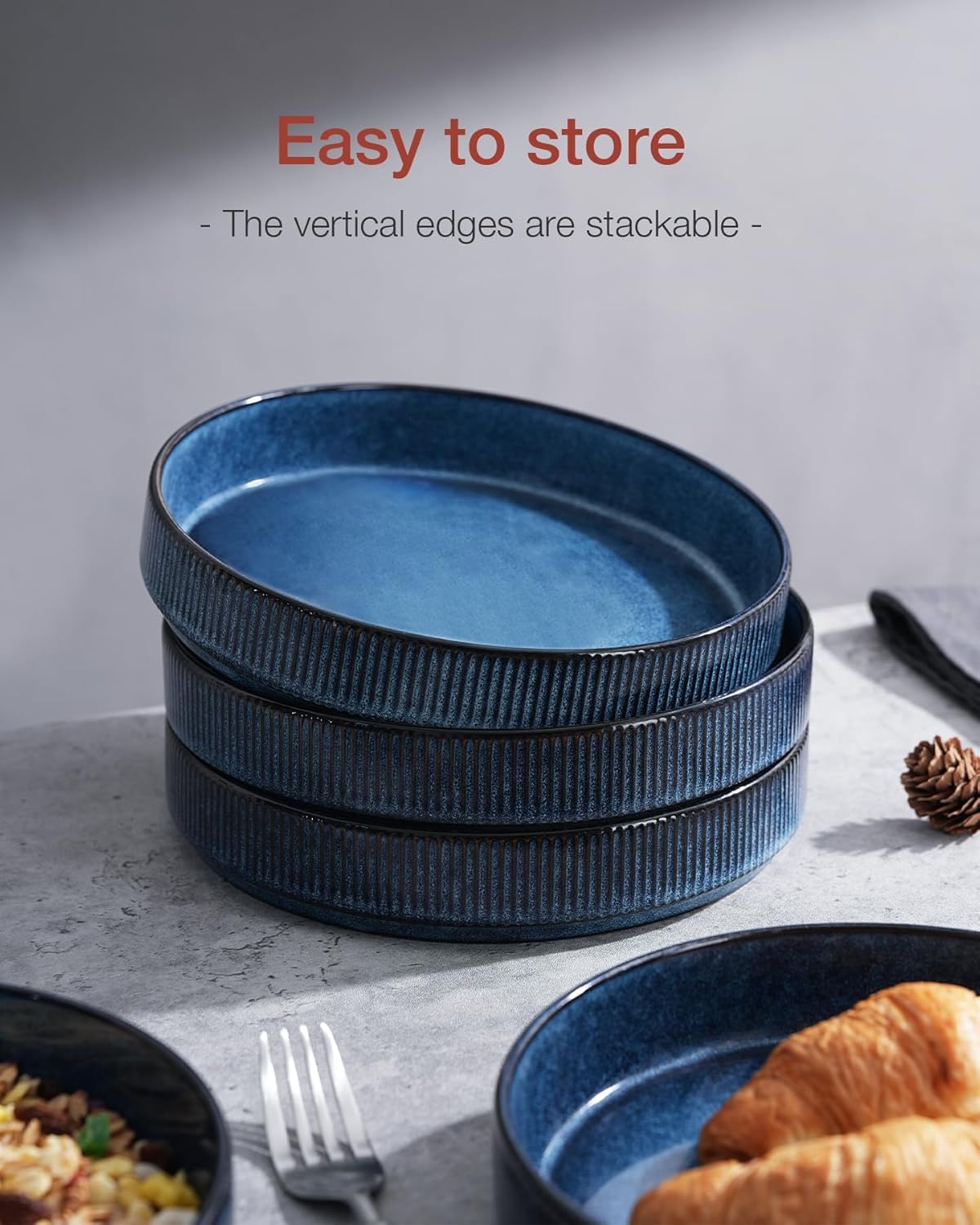 Richmount Star 8.25" Pasta Bowls, Large Dinner Bowls Set of 6, Salad Bowl Plates, Shallow Bowls for Eating, Nebulas Blue