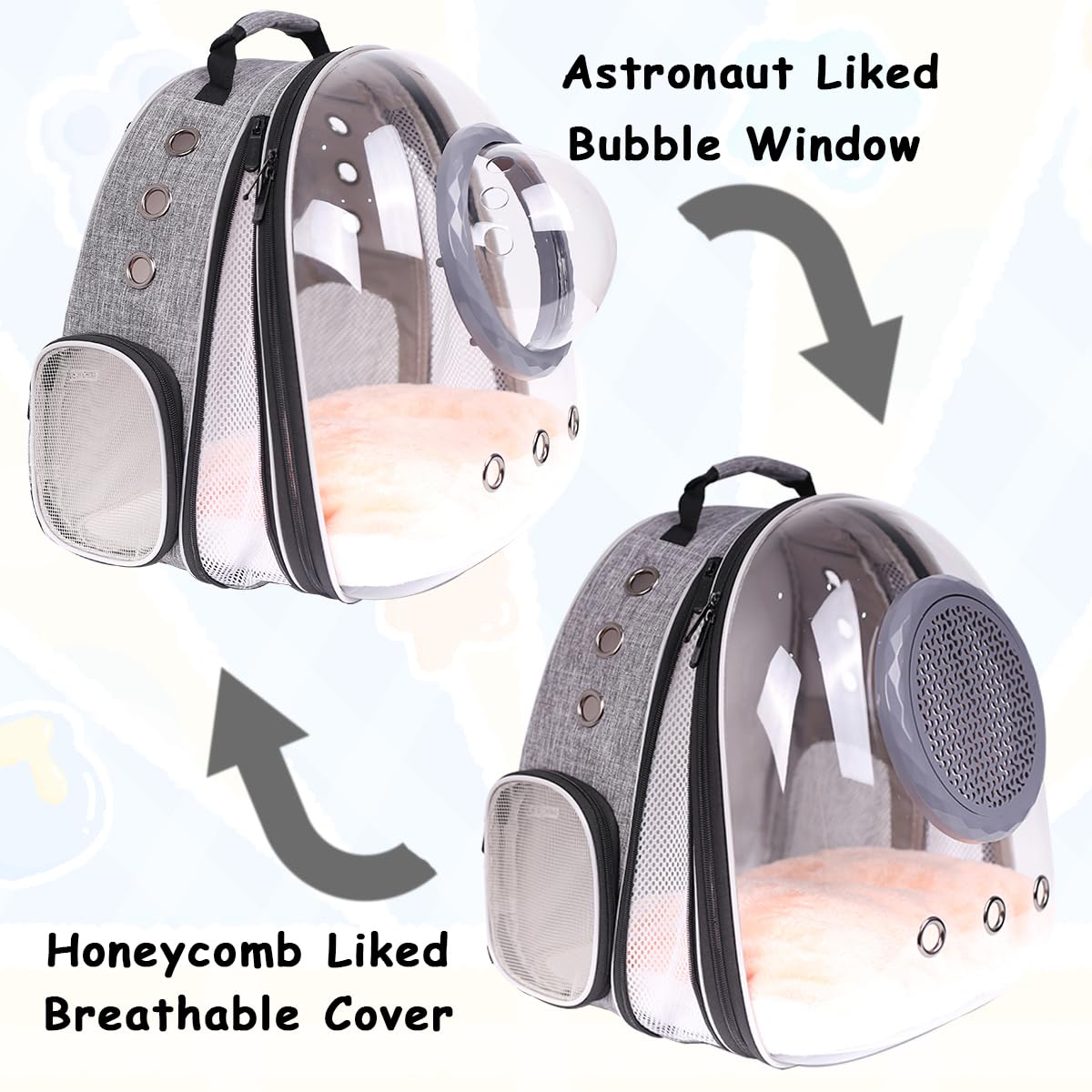 Front Extension Cat Backpack Carrier, Pet Travel Backpack for Kitten and Small Dogs, Clear Bubble Window Space Capsule Astronaut Liked Portable Vet Visit Book Bag Airline Approved