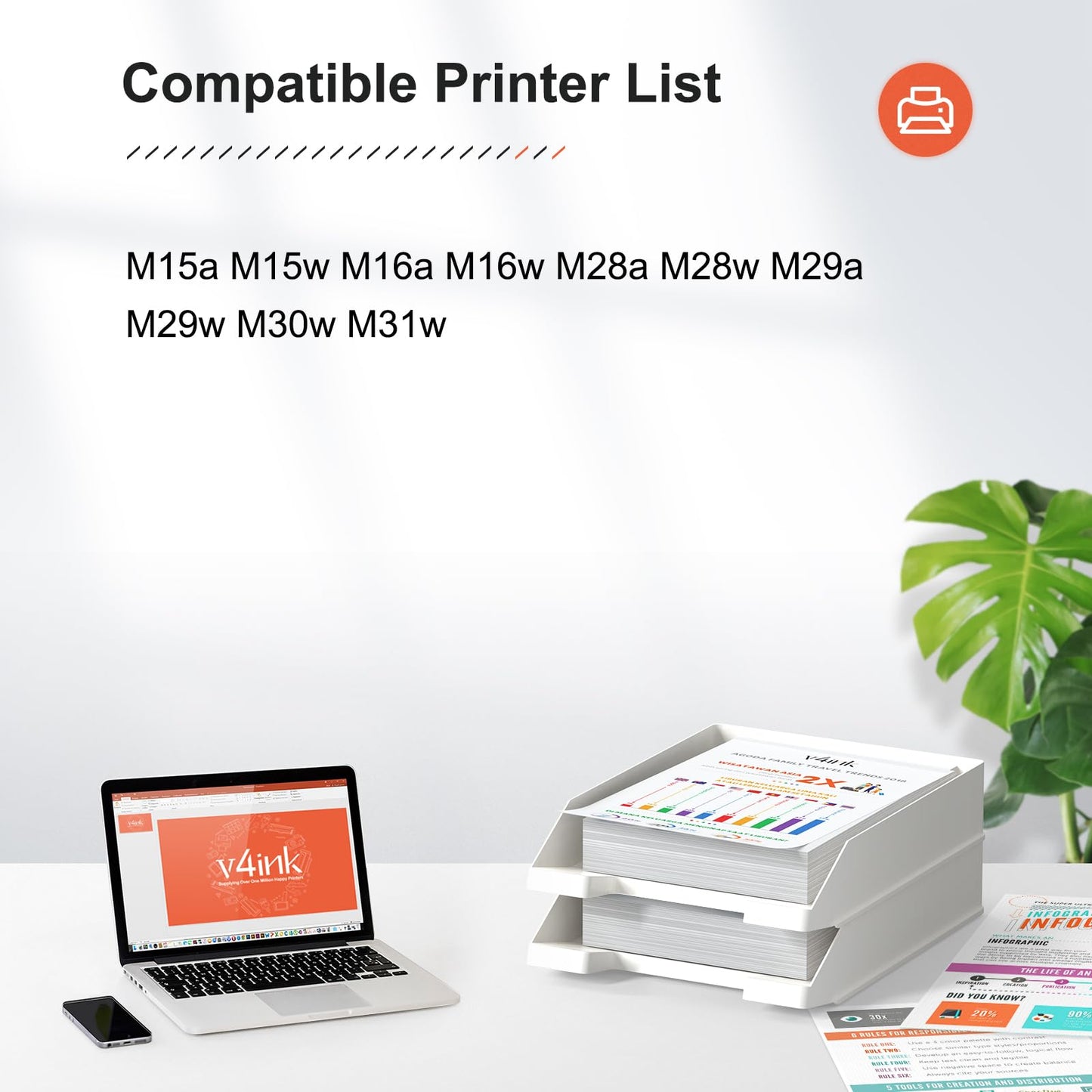v4ink 4PK Compatible 48A Toner Cartridge Replacement for HP 48A CF248A Toner Cartridge Black Ink for use in HP Pro M15w M15a M16w M16a MFP M29w M29a M28w M28a Printer