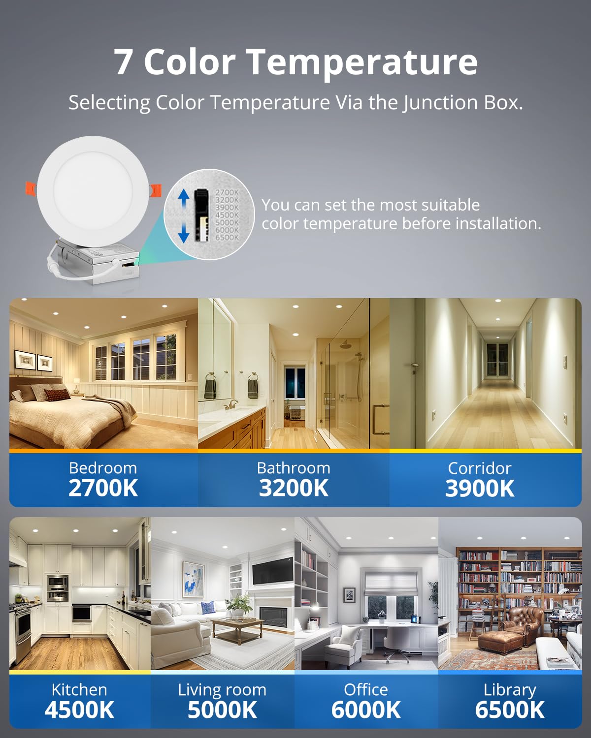 5 Inch Led Pot Lights, Slim Recessed Ceiling Light, 10W Dimmable for Kitchen Living Room Basement Bathroom, 800LM 7CCT 2700K-6500K 8 Pack