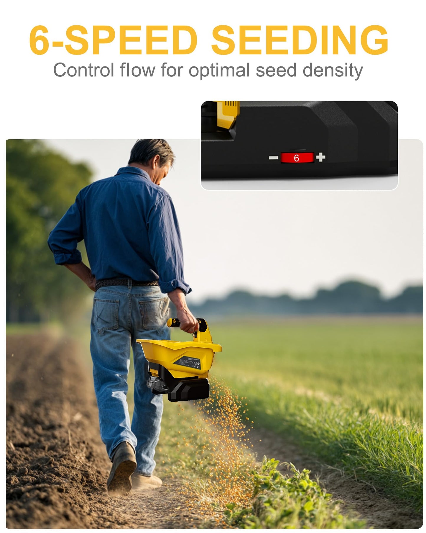 Handheld Power Seed Spreader Compatible with Dewalt 20V Battery(Tool Only), Cordless Salt Spreader Available Year-Round, Electric Lawn Spreaders for Grass Seeds, Rock Salt, Fertilizer, Feed