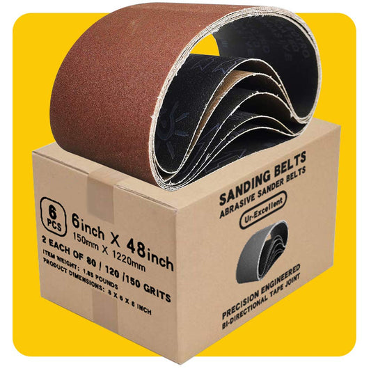 6 x 48 in 6x48 Sanding Belt Pack 6-Inch x 48-Inch,6 Pcs(2 Each of 80 120 150 Grits) Aluminum Oxide for Sander