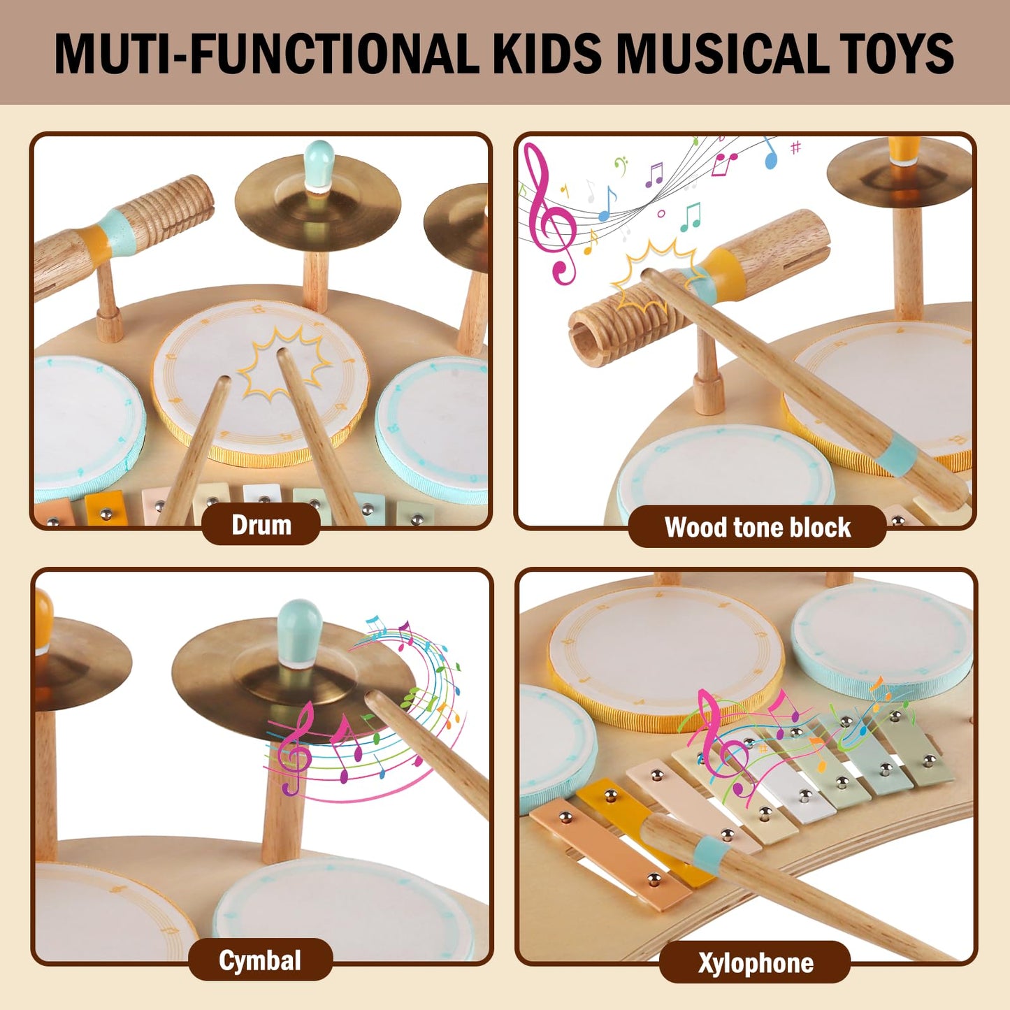 Toddlers Drum Set Toys for 1 Year Old Boy Girls,Baby Drum with Xylophone for Toddlers 1-3,Musical Instruments, Kids Wooden Montessori Toys for Babies, Christmas Birthday Gifts for Age 1 2 3+