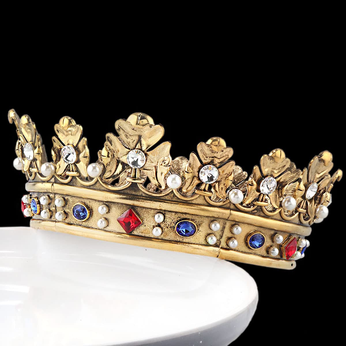 YADIRF Baroque Royal Crown Men's Metal Prince Hair Crown Full Circle Birthday Party Hair Accessories For Halloween Costume Party Prom, Large Size 7.28" Diameter, Alloy, Brass