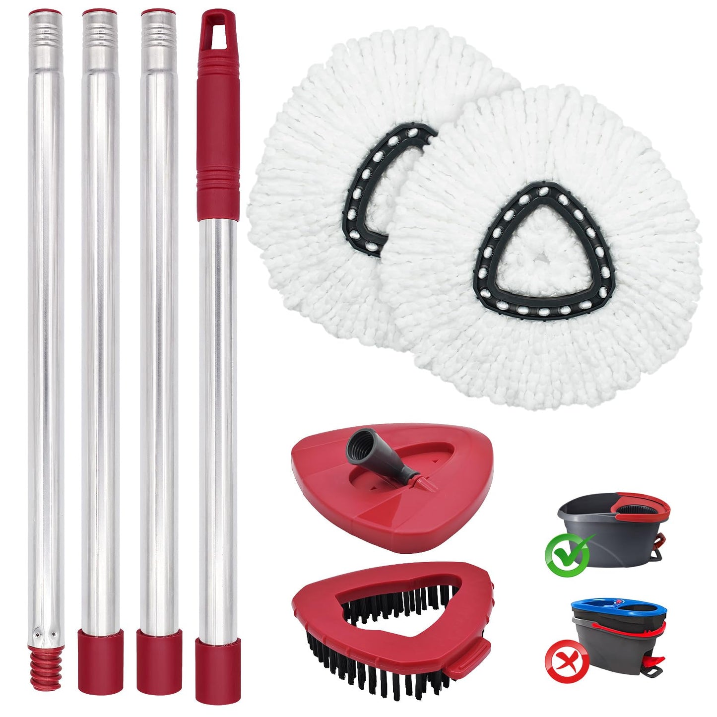 Spin Mop Head Replacement, Base, Mop Handle for Vileda EasyWring - Include 2 Microfiber Refills, 4-Section 30-59in Handle, 1 Cover and 1 Scrubber (1-Tank System)