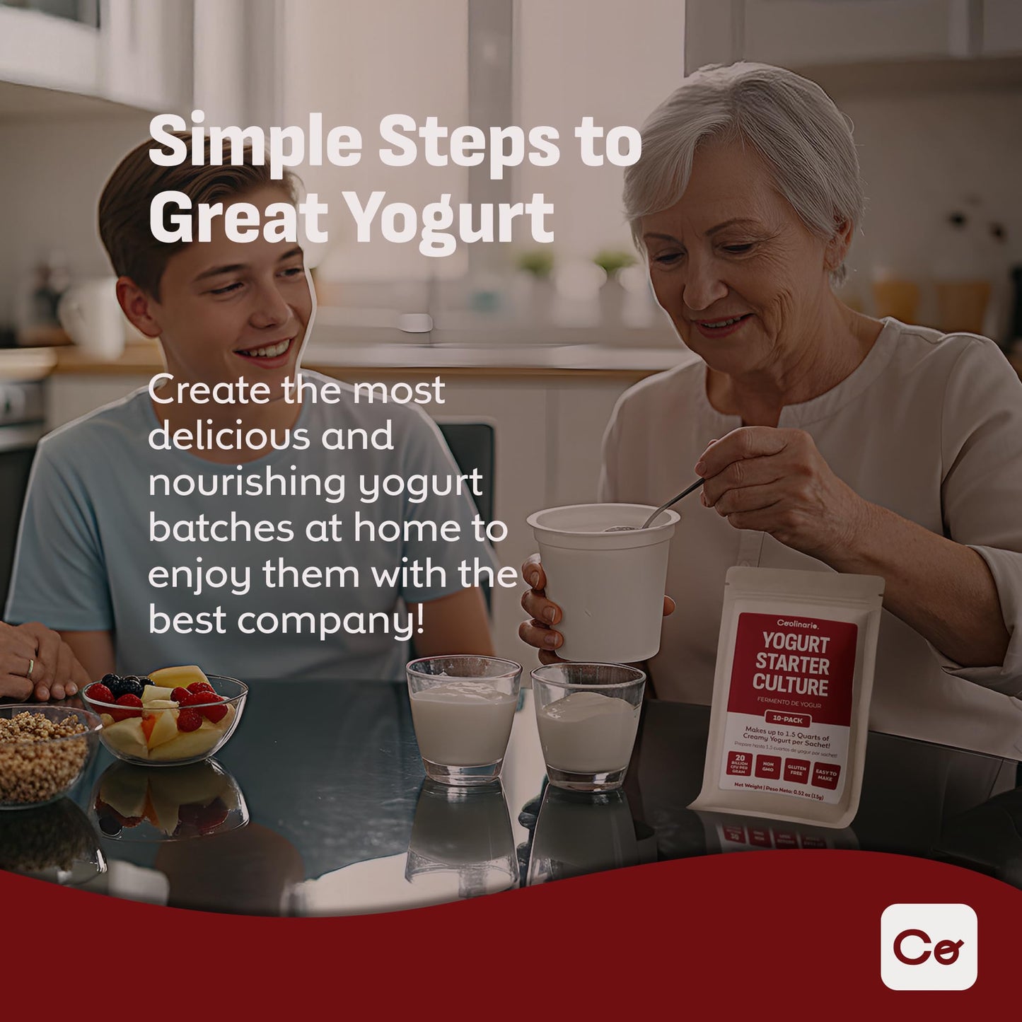 Coolinario L Reuteri Yogurt Starter (10-Pack, 1.5g Sachets) Live Cultures with Probiotics | Creamy & Delicious | Regular or Greek Yogurt | Non-GMO, No Preservatives, Gluten Free