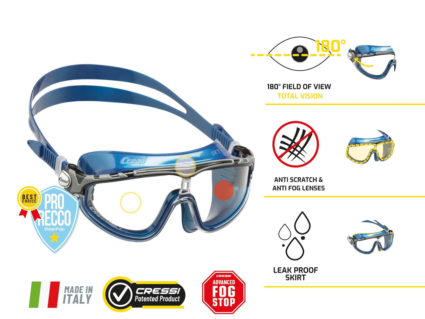 Cressi Skylight Swim Goggles, Clear/White/Black