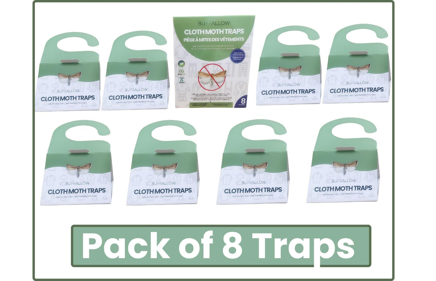 8 Pack Clothes Moth Traps | Child and Pet Safe | Protect Clothes, Sweaters, Wool, Carpet | Adhesive Traps for Fabric Moths