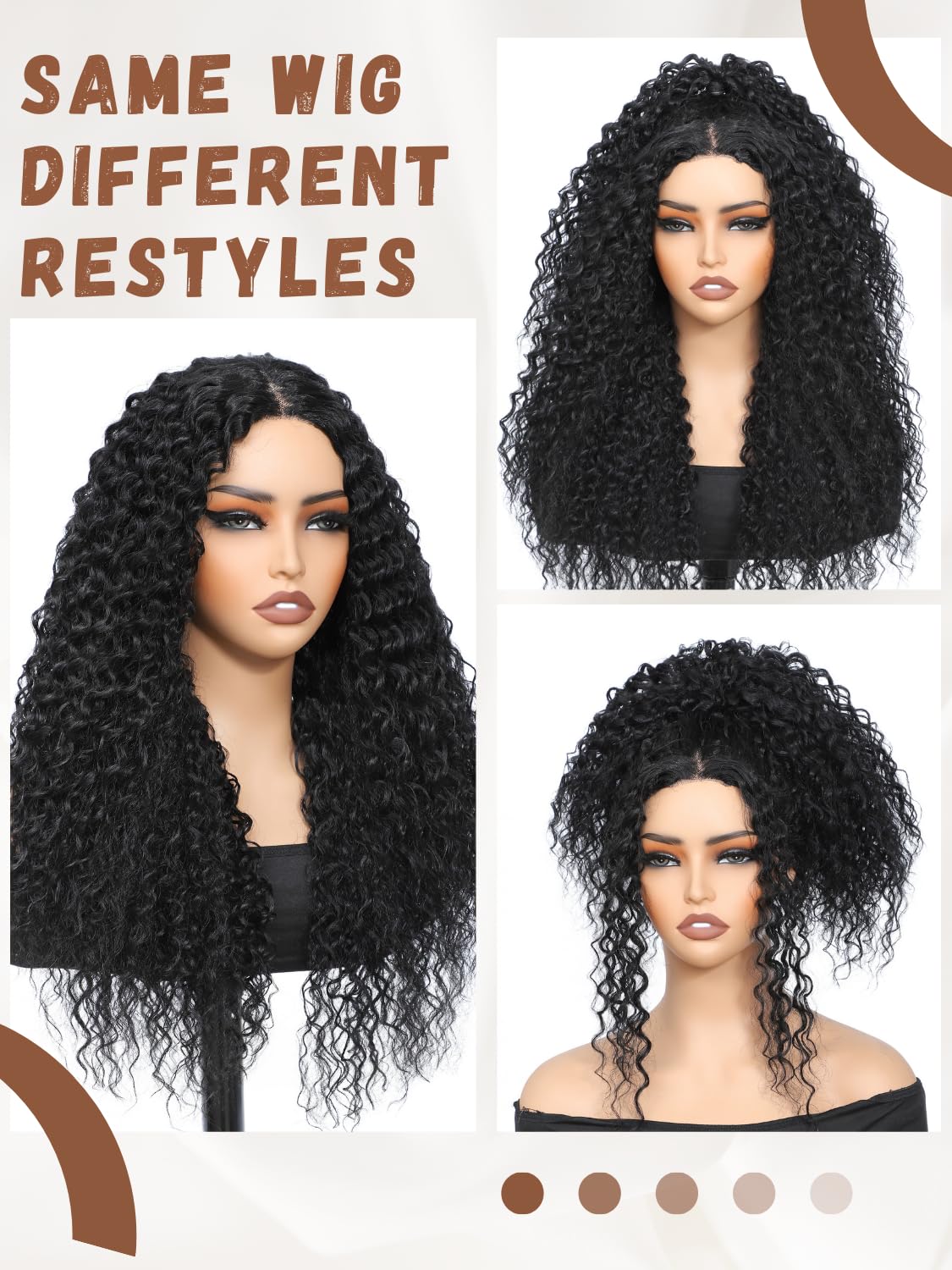 YKHJH Curly Synthetic Wig Protein Fiber Like Human Hair 26 Inches Natural Black Kinky Curly Synthetic Lace Front Wig Water Wave Lace Wigs (Black)