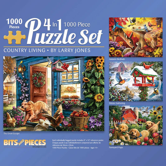 Bits and Pieces – 4-in-1 Multi-Pack - 1000 Piece Jigsaw Puzzles for Adults – 1000 pc Puzzle Set Bundle by Artist Larry Jones- 20" x 27" (51cm x 69cm)