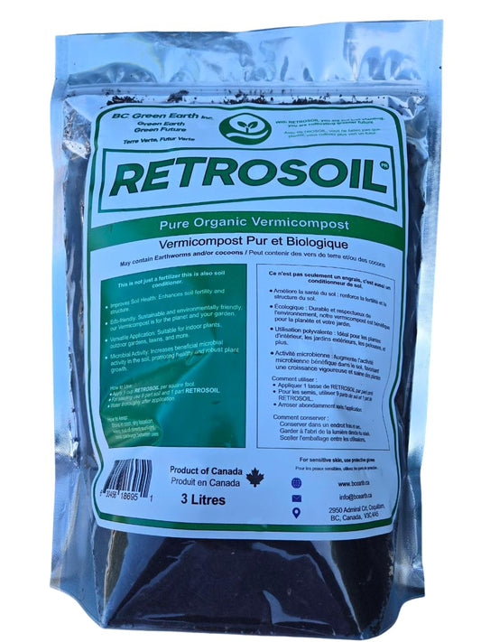 BC Green Earth Inc., RetroSoil(Pure Organic Vermicompost), Worm Casting, Promotes Plant Growth, 3L