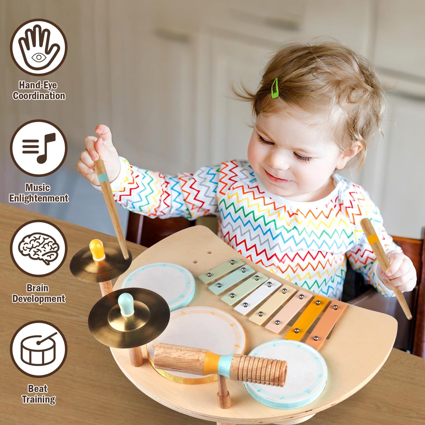 Toddlers Drum Set Toys for 1 Year Old Boy Girls,Baby Drum with Xylophone for Toddlers 1-3,Musical Instruments, Kids Wooden Montessori Toys for Babies, Christmas Birthday Gifts for Age 1 2 3+