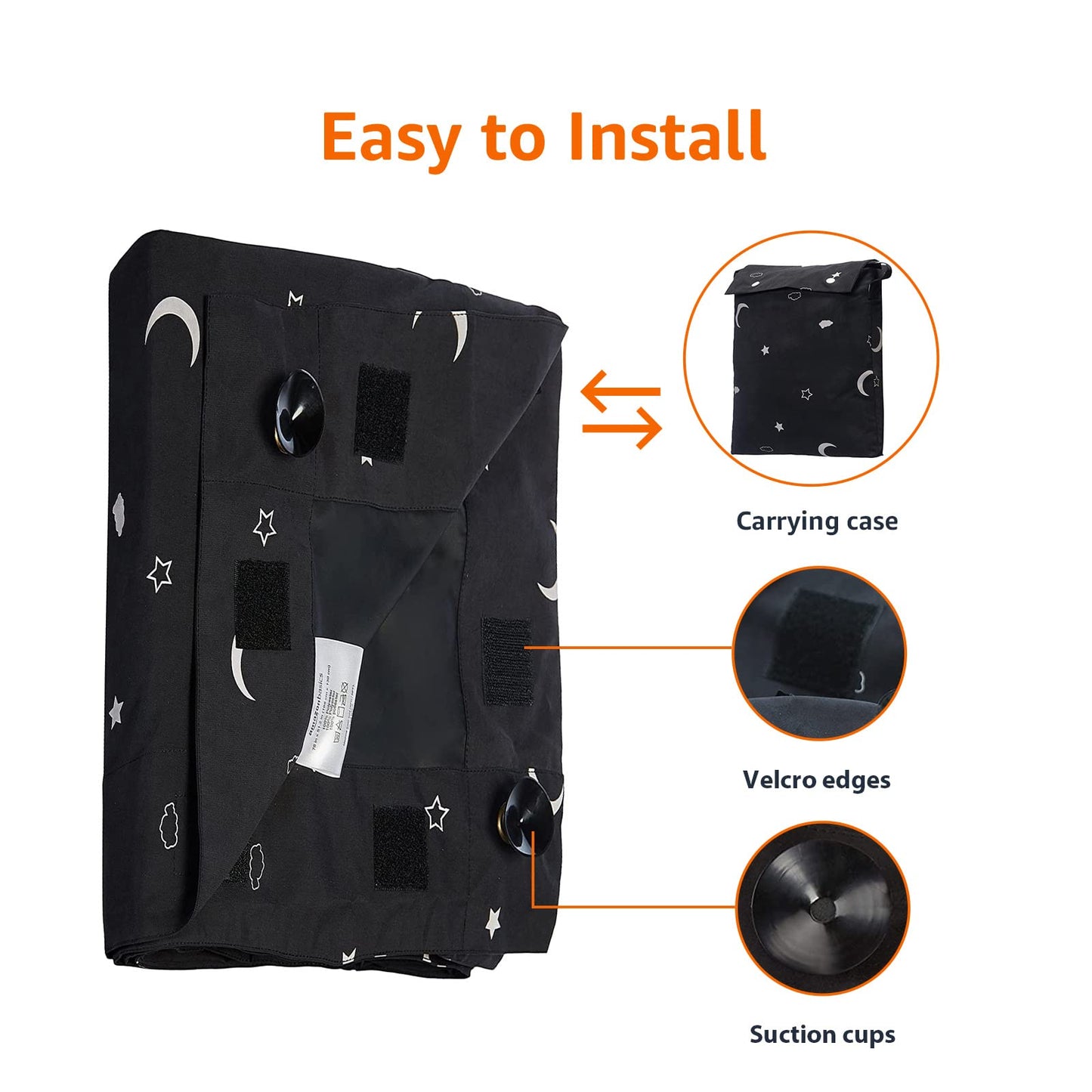 Amazon Basics Portable Window Blackout Shades with Suction Cups, Moon and Stars Design, 127cm W x 198.12cm LInch, 1 Pack