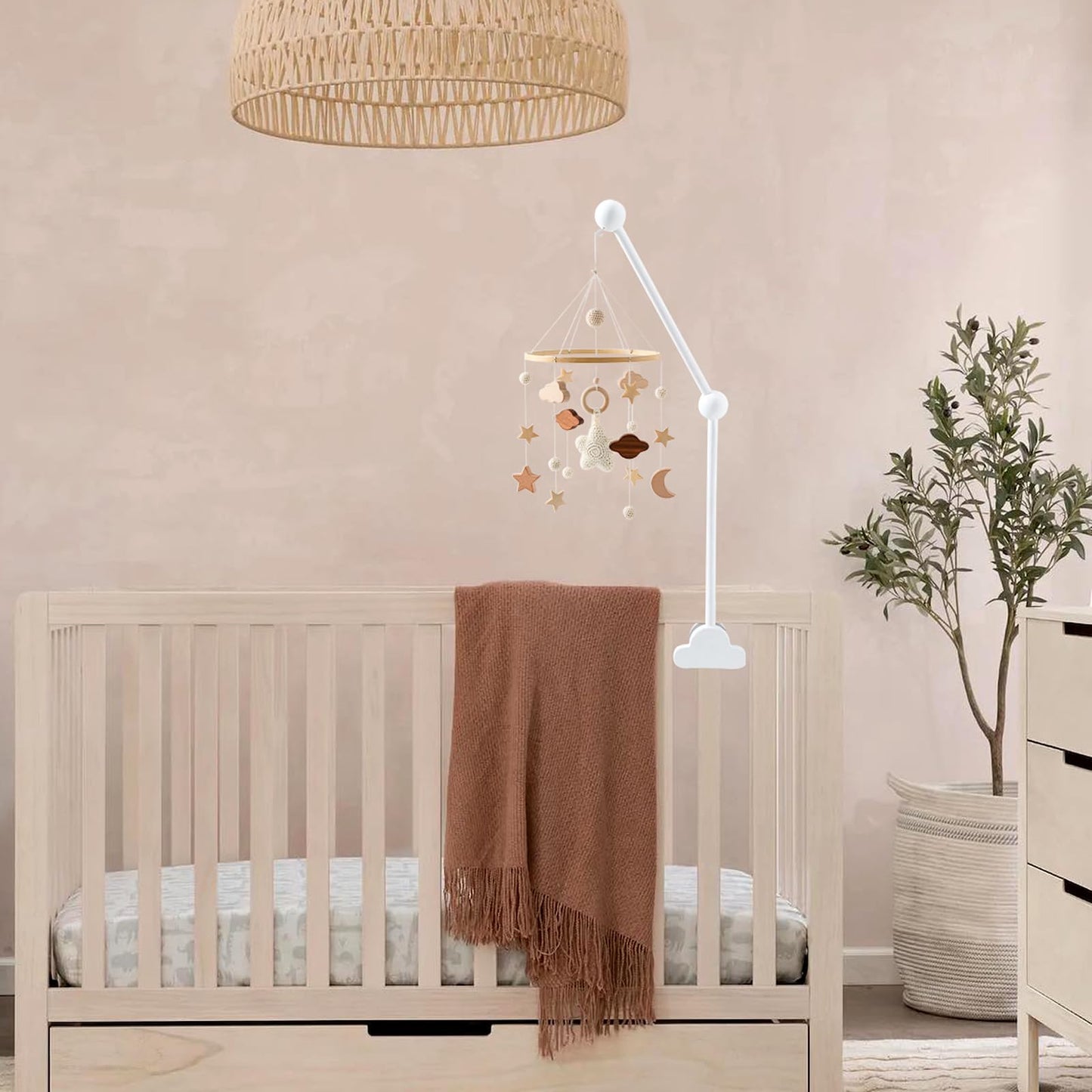 Crib Mobile Arm Wooden Mobile for Crib Arm 27 Inch Baby Crib Mobile Arm for Hanging Baby Toys 100% Natural Beech Wood Mobile Crib Arm with Strong Anti Slip Attachment Crib Mobile Arm for Nursery Décor (Cloud)