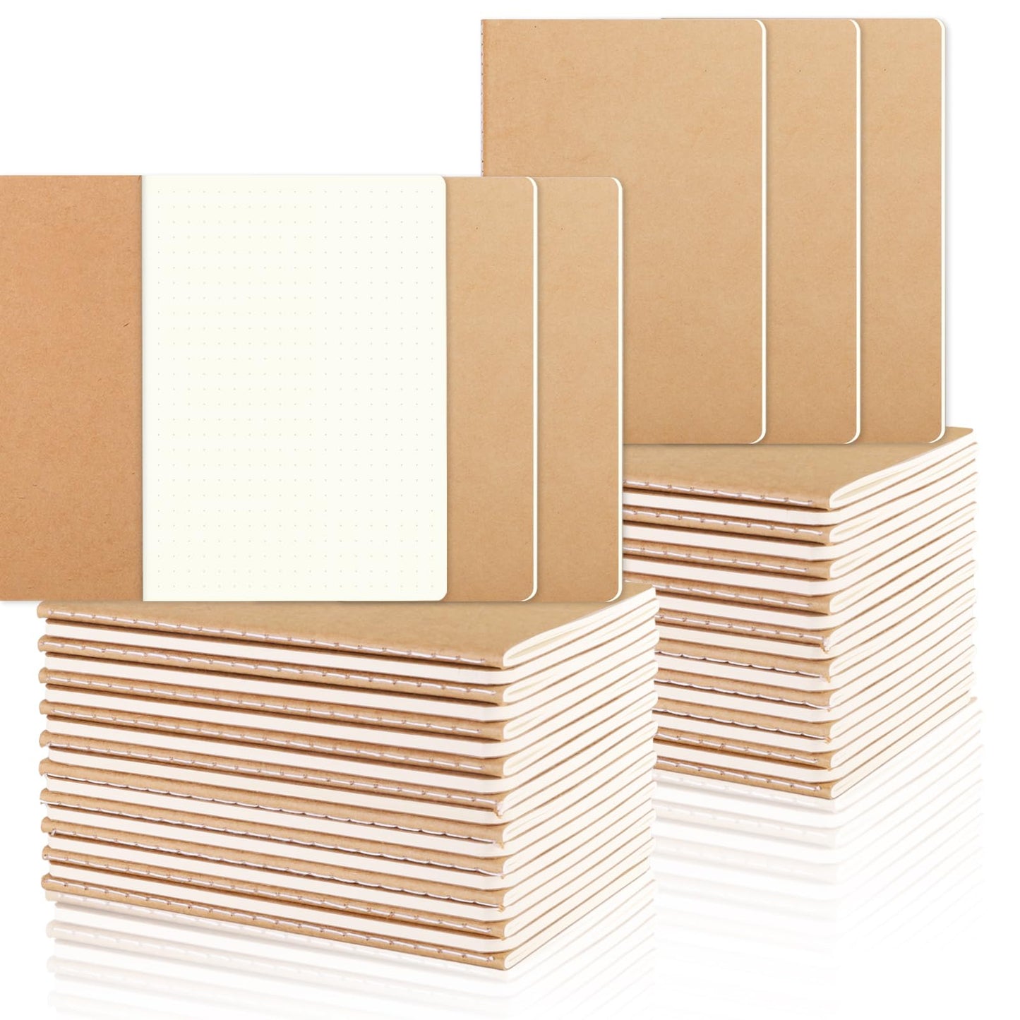 zmybcpack 48 Pack Dot Grid Paper Notebooks Bulk 14x10cm, Kraft Cover Dotted Notebook, A6 Pocket Dotted Journal for Bullet Journaling, Students & Office (30 Sheets / 60 Dot Grid Pages)