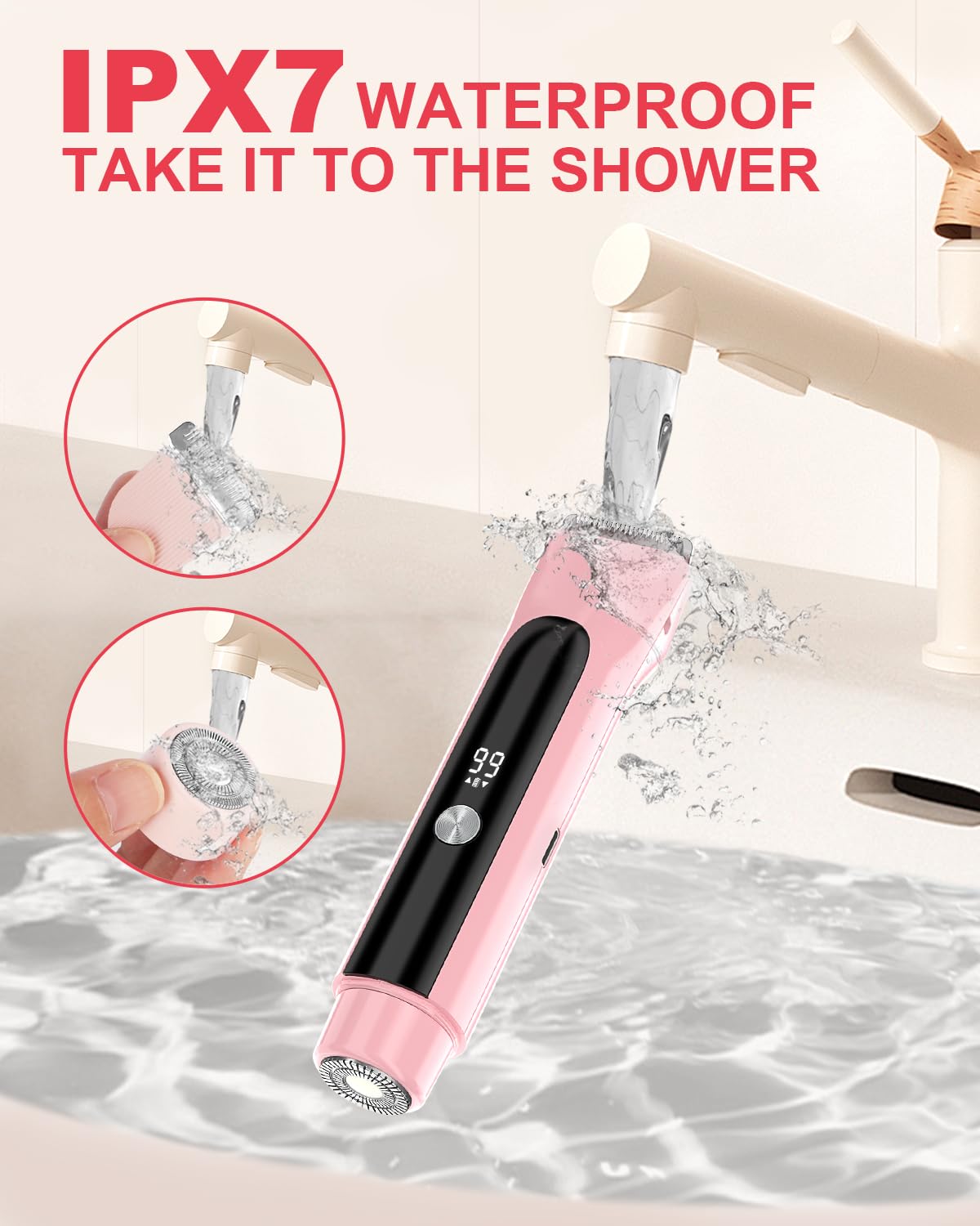 Bikini Trimmer for Women, 2 in 1 Electric Razors for Women Pubic Hair, Rechargeable Electric Shaver IPX7 Waterproof for Underarm Leg Face Arm,Wet/Dry Use (Light Plinik)