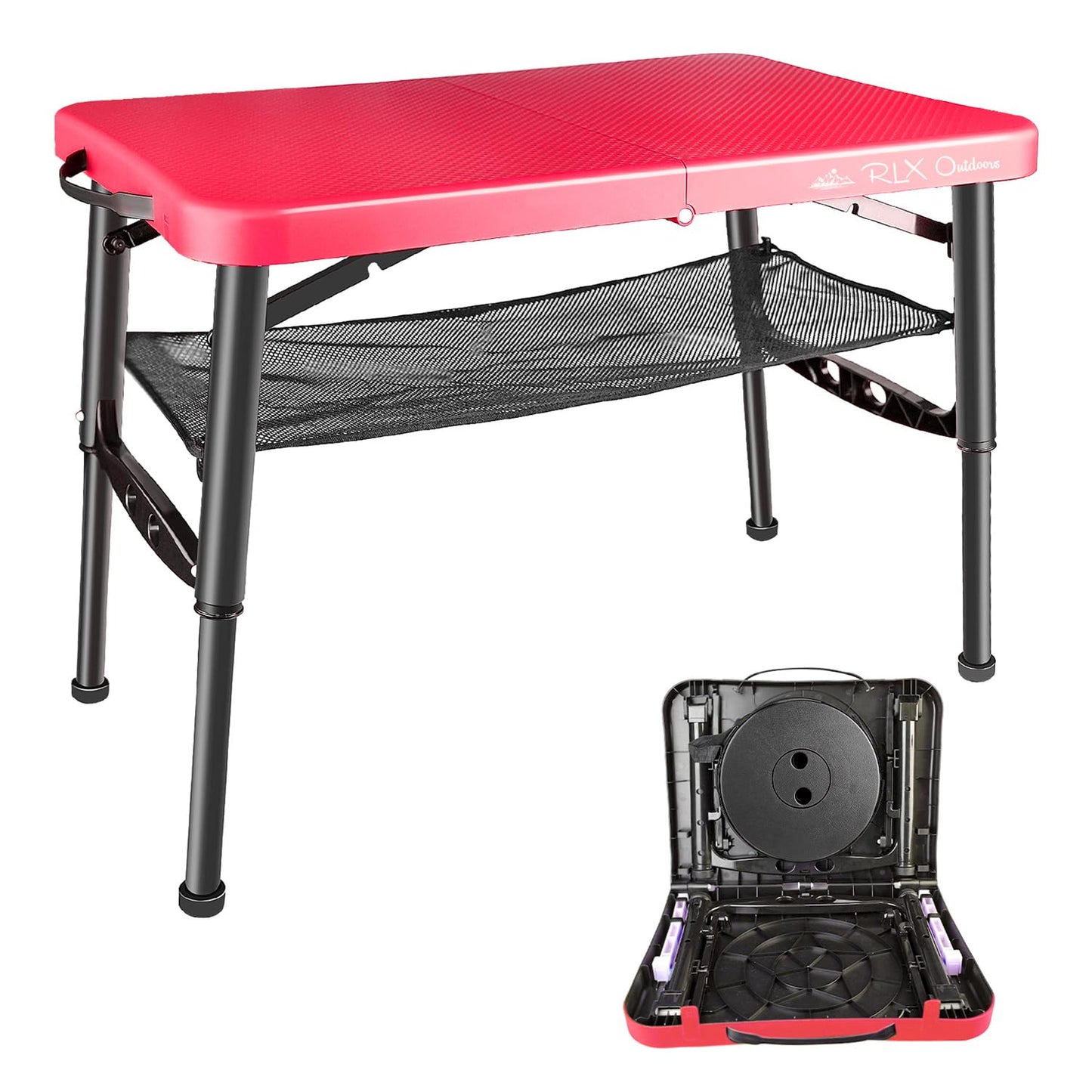 RLX Outdoors Portable Folding Small Coffee Table 25.8x17.5po, Height Adjustable, Anti-Slip Legs Daycare, Kindergarten, Camping, Sports Games, classrooms, Boats… (Red, Table only)