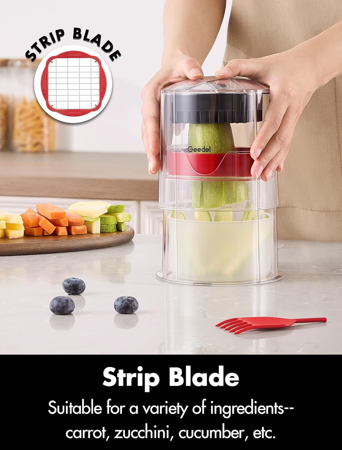 Geedel French Fry Cutter, Onion Chopper Potato Cutter, Easy to Use Food Chopper Manual Vegetable Dicer, Ultra Sharp Blades Fry Cutter Apple Slicer and Corer, 3 Blades