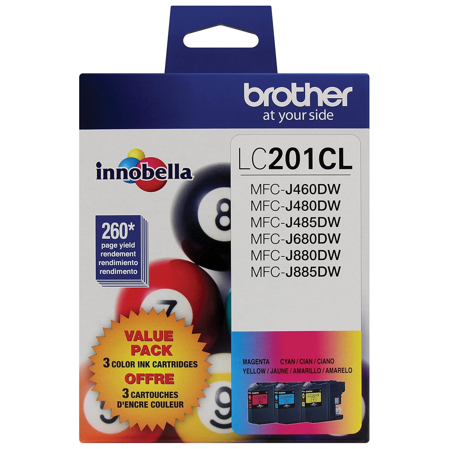 Brother Genuine Standard Yield Color Ink Cartridges, LC2013PKS, Replacement Color Ink Three Pack, Includes 1 Cartridge Each of Cyan, Magenta & Yellow, Page Yield Up to 260 Pages/Cartridge