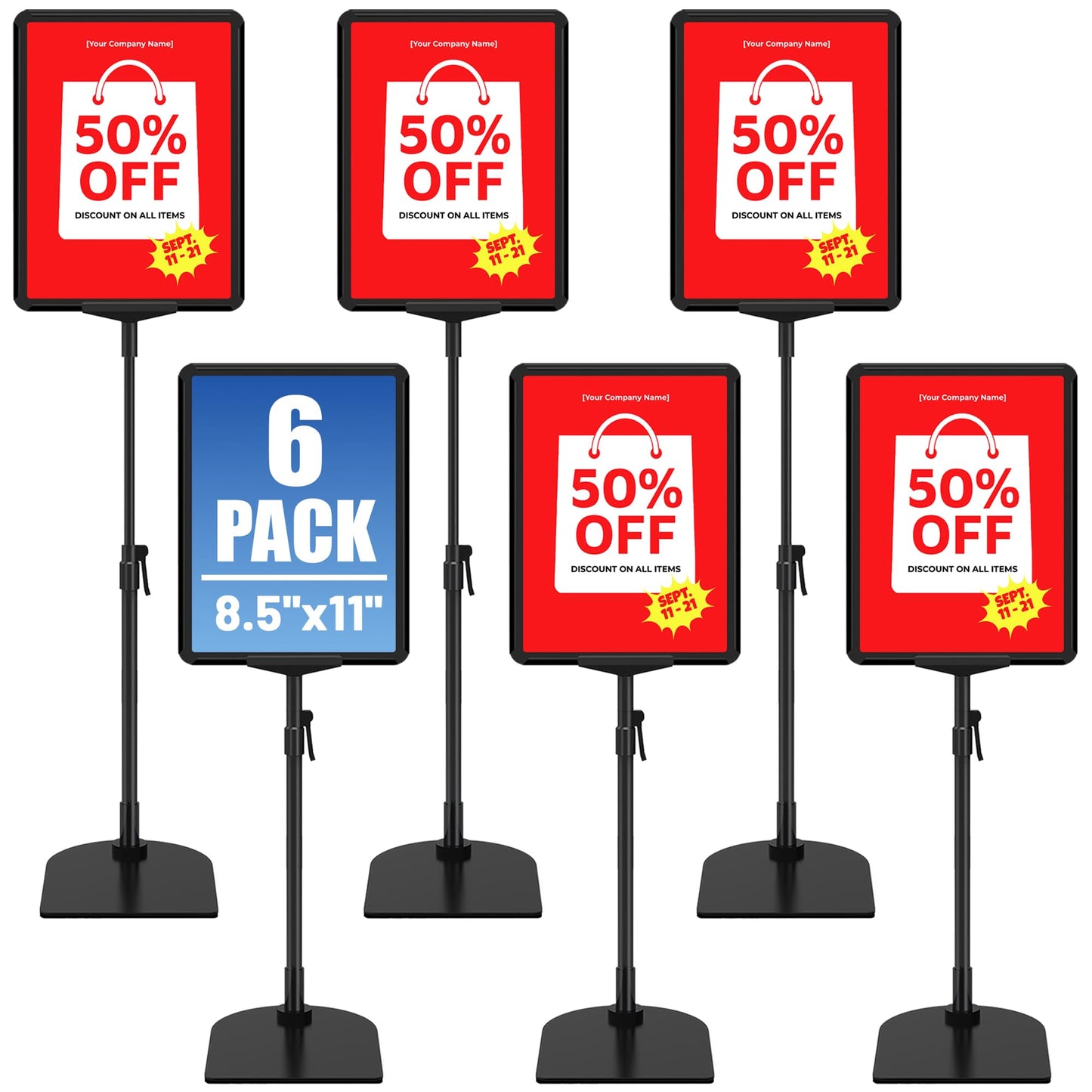 VAIIGO 6Pack Sign Stand for Display 8.5 x 11, Adjustable Poster Stand for Table Top & Floor, Floor Standing Sign Holder, Metal Signage Stands for Business, Tradeshow, Store, Farm Display Stands