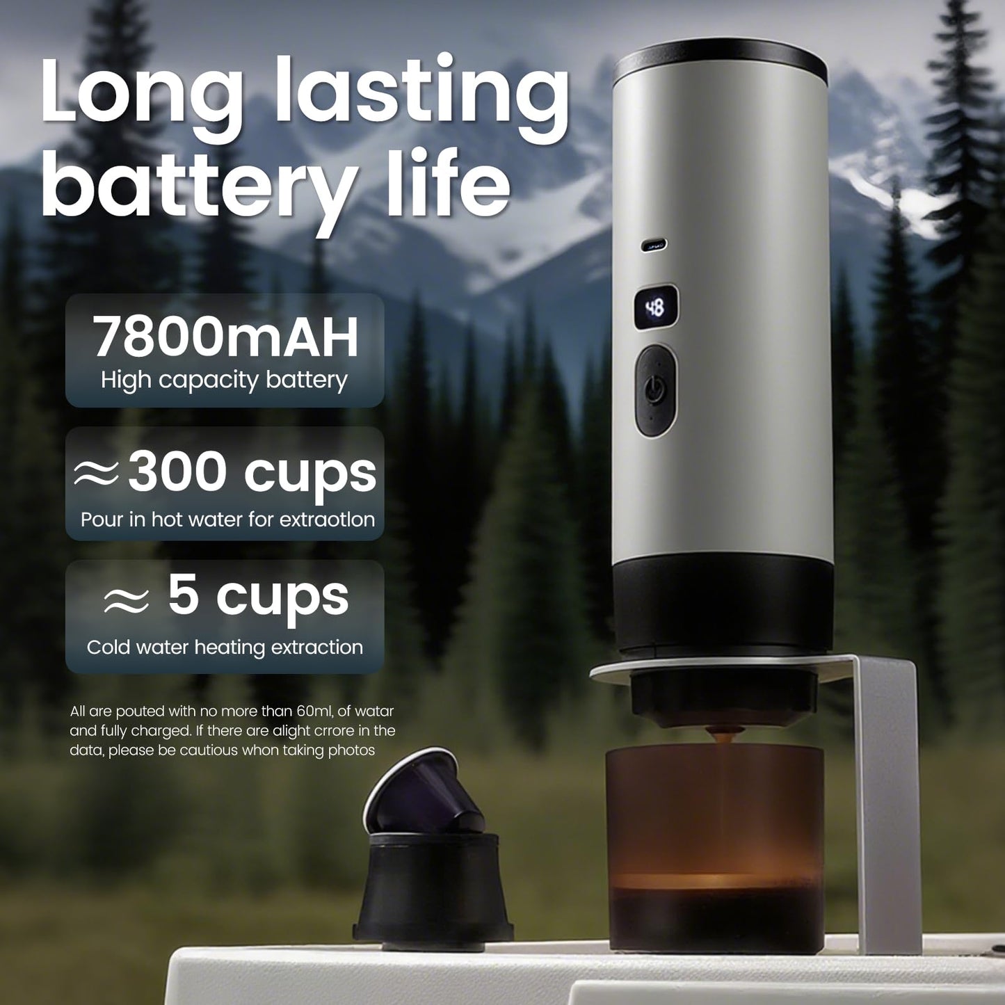 Portable Coffee Maker,Self-Heating Travel Coffee Maker Compatible with NS, DG Pods & Ground Coffee, Mini Espresso Machine for Car Camping, Hiking With Stand