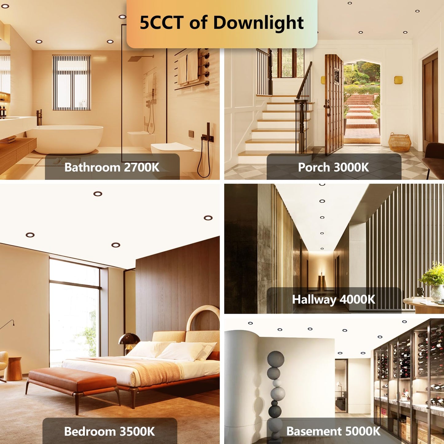 Togalonn Black Pot Lights LED 4 Inch Recessed Lights with Night Light Mode, Dimmable & 5CCT Selectable Slim Soffit Wafer Downlight, ETL Listed, IC Rate, 9W, 6 Pack
