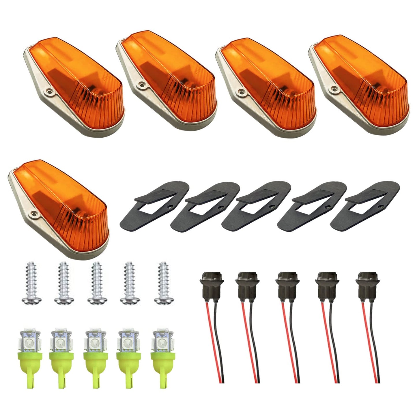 5PCS Cab Lights Compatible with 1973-1997 Ford F-150 F-250 F-350 F-450 F-550 Super Duty Pickup Trucks, Amber LED Roof Marker Light Kit