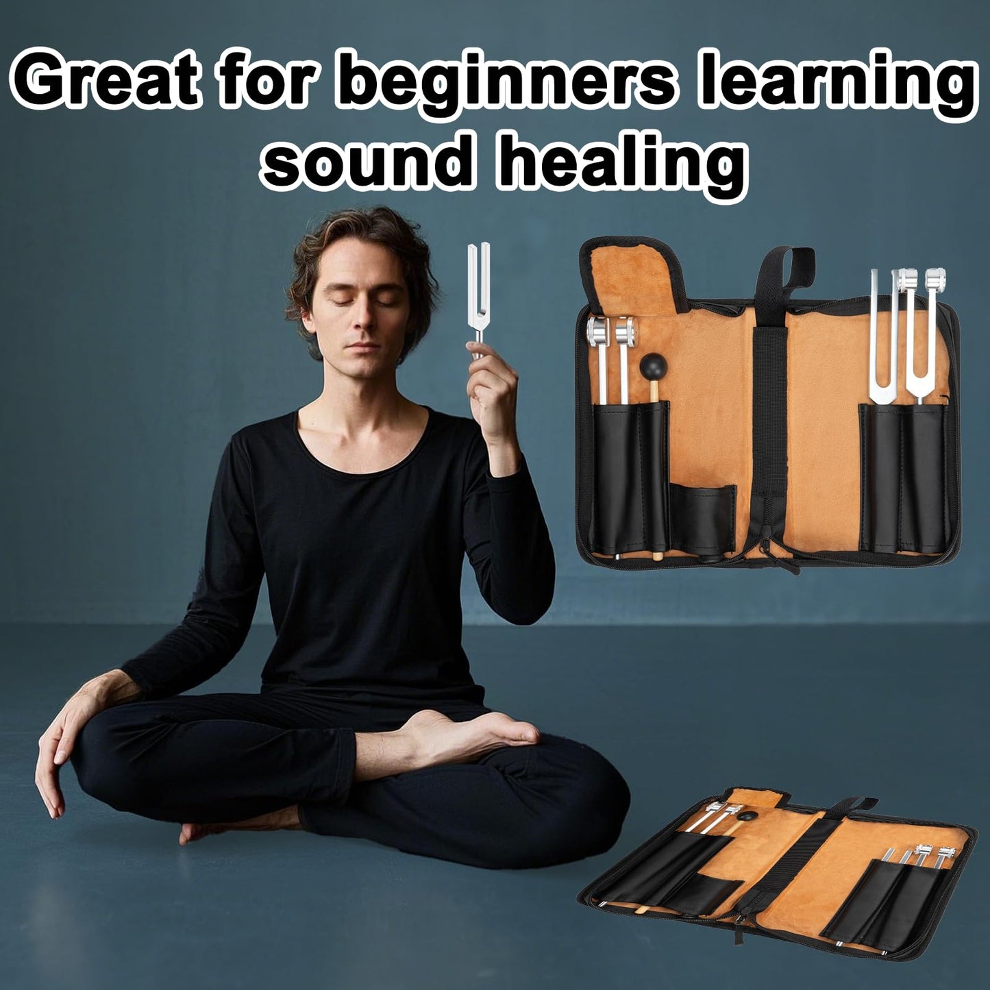 Tuning Fork (128Hz, 256Hz, 512Hz), Premium 6 Piece Kit with Leather Pouch for Yoga, Musical Instruments, Ideal Spiritual Gift for Women