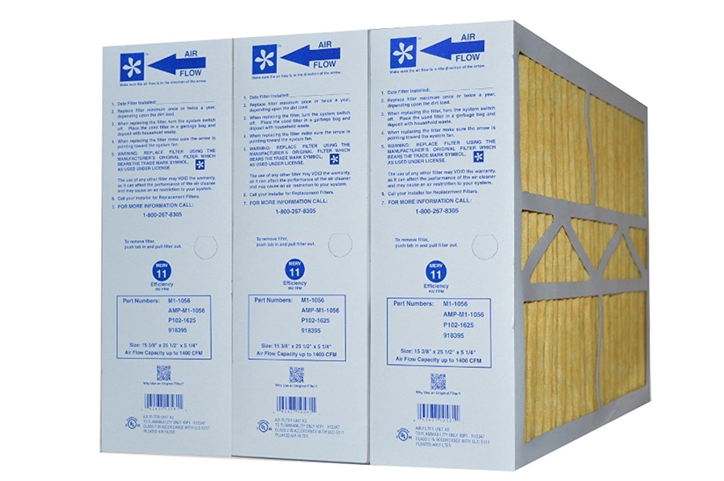 Bryant Part # M1-1056 Size 15 3/8" x 25 1/2" x 5 1/4" MERV 11 Case of 3