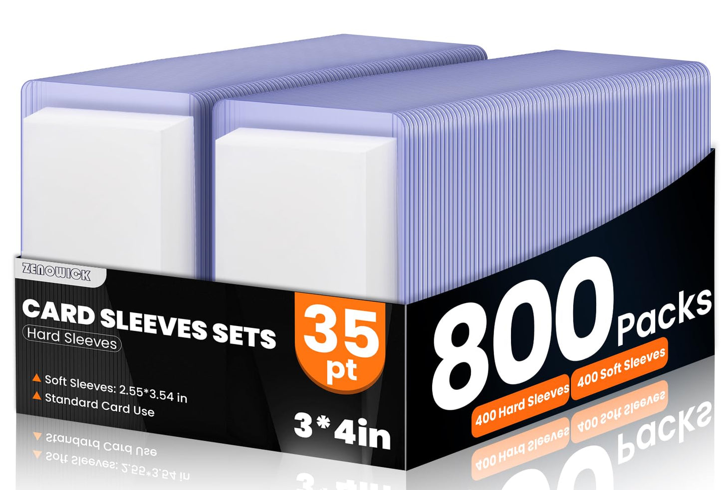 800 Packs Card Sleeves Hard, Top Loaders for Cards 3" x 4" Card Protectors Plastic, Card Top Loaders Fit for Hockey, Baseball, Football Cards (400 Hard + 400 Soft Sleeves)