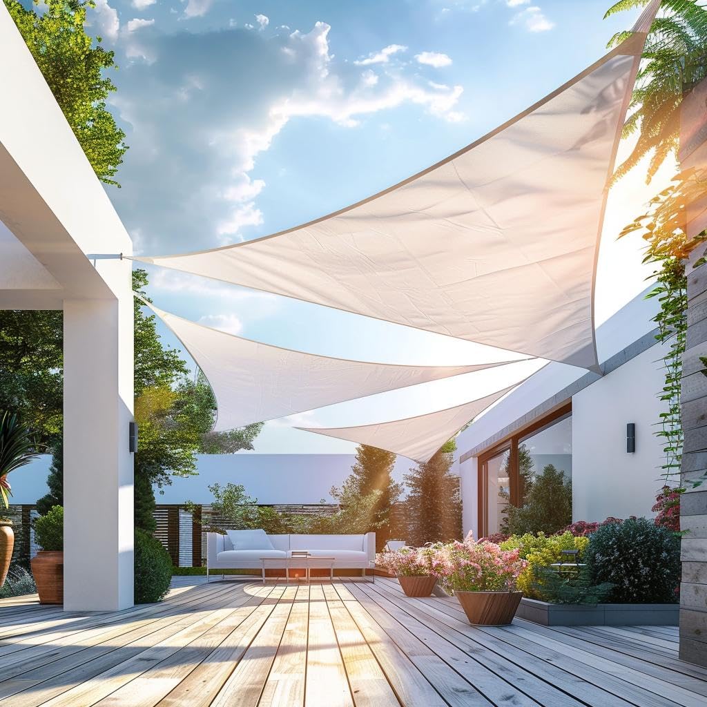 Yardmaker 16'x16'x23' Sun Shade Sail Right Triangle Canopy Shade Cover for Patio Garden Outdoor Backyard, Cream